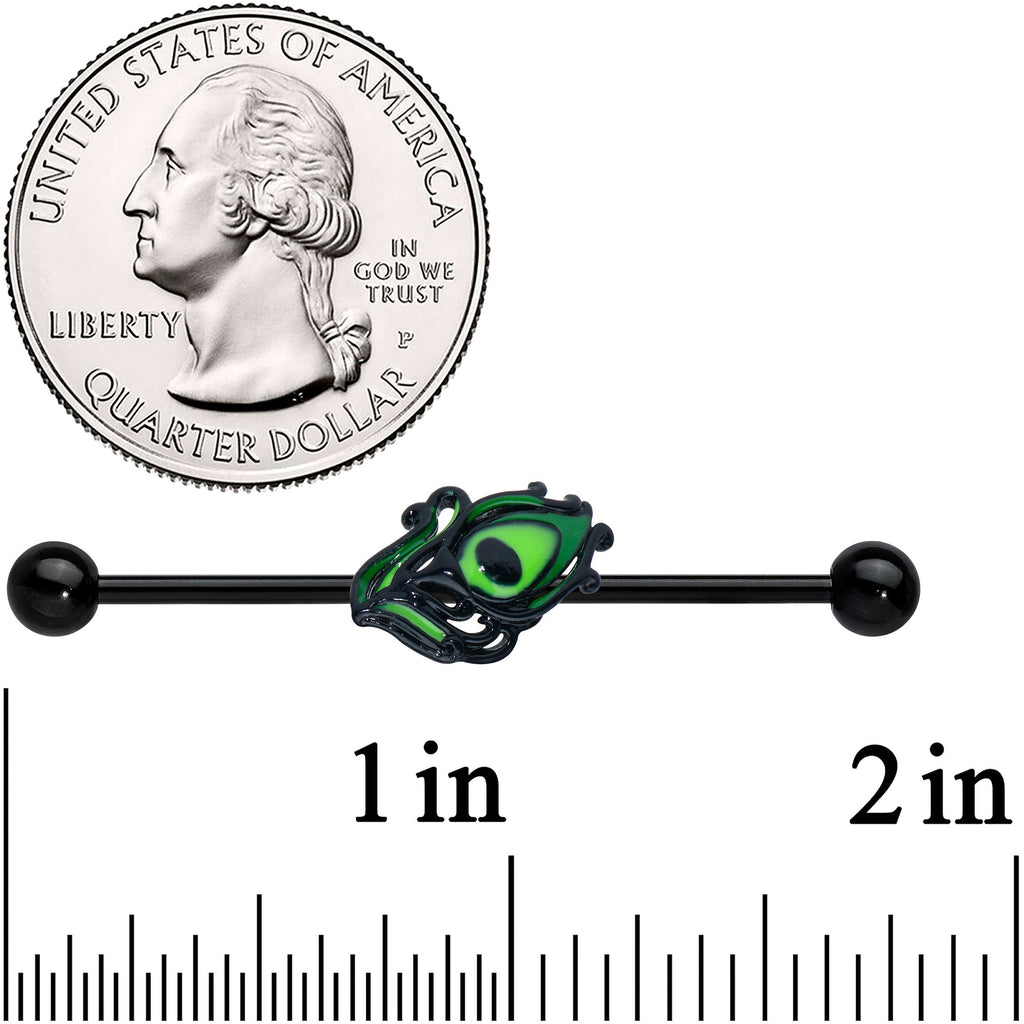 BodyCandy 14G Black Striking Peacock Feather Industrial Barbell 38mm — detail close-up