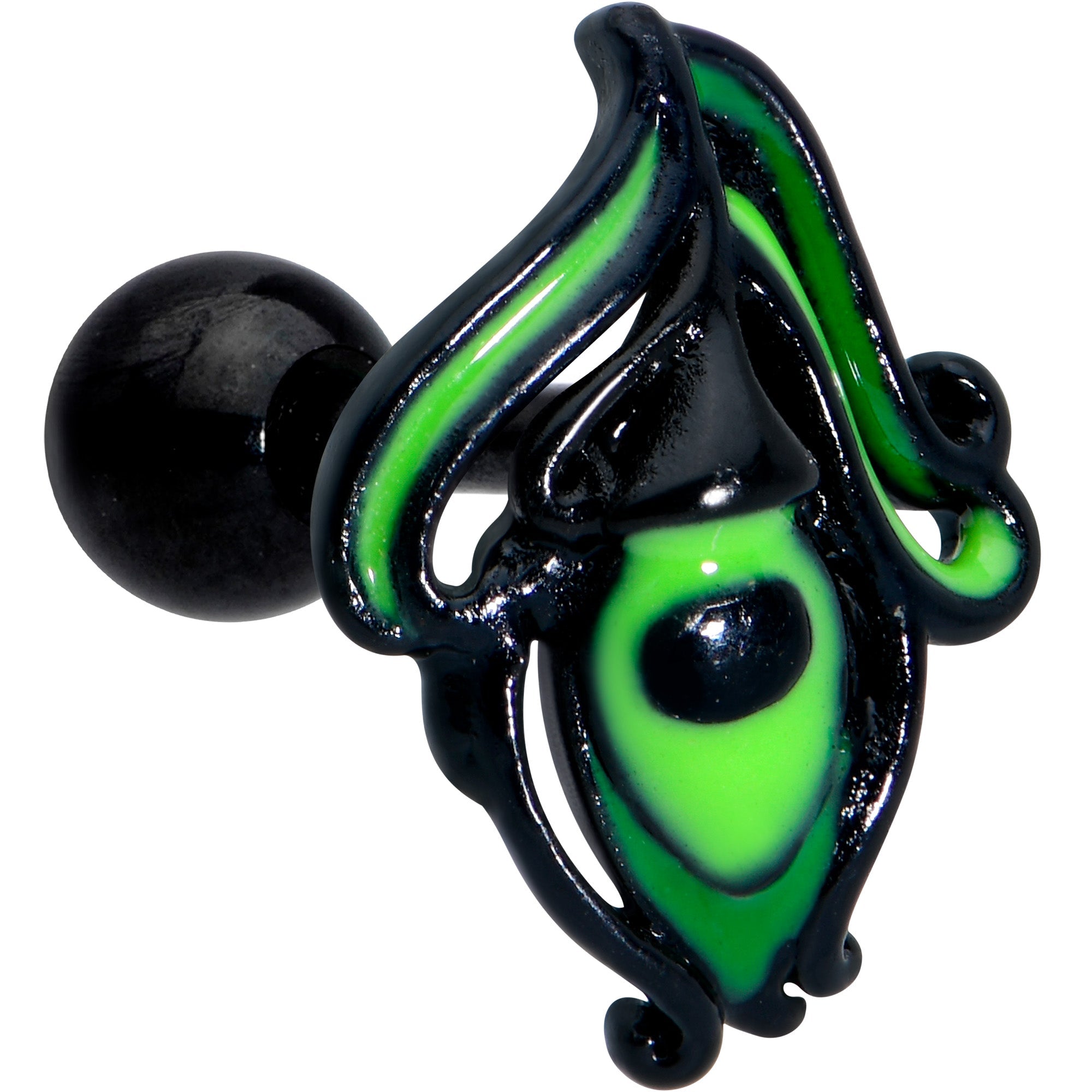 BodyCandy 16G 1/4 Black Striking Peacock Feather Cartilage Tragus Earring — main product shot
