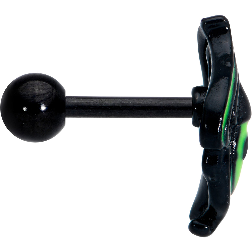 BodyCandy 16G 1/4 Black Striking Peacock Feather Cartilage Tragus Earring — detail close-up