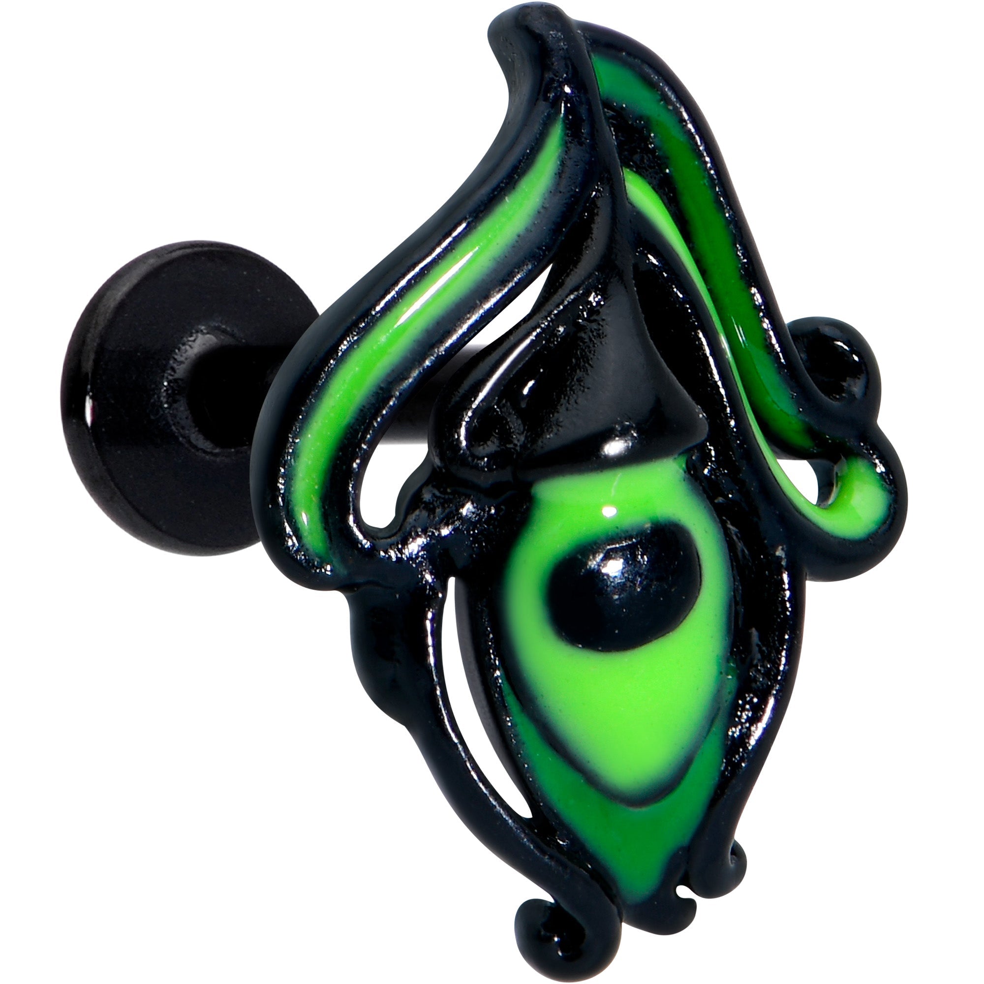 BodyCandy 16G 5/16 Black Striking Peacock Feather Labret Monroe Tragus — main product shot