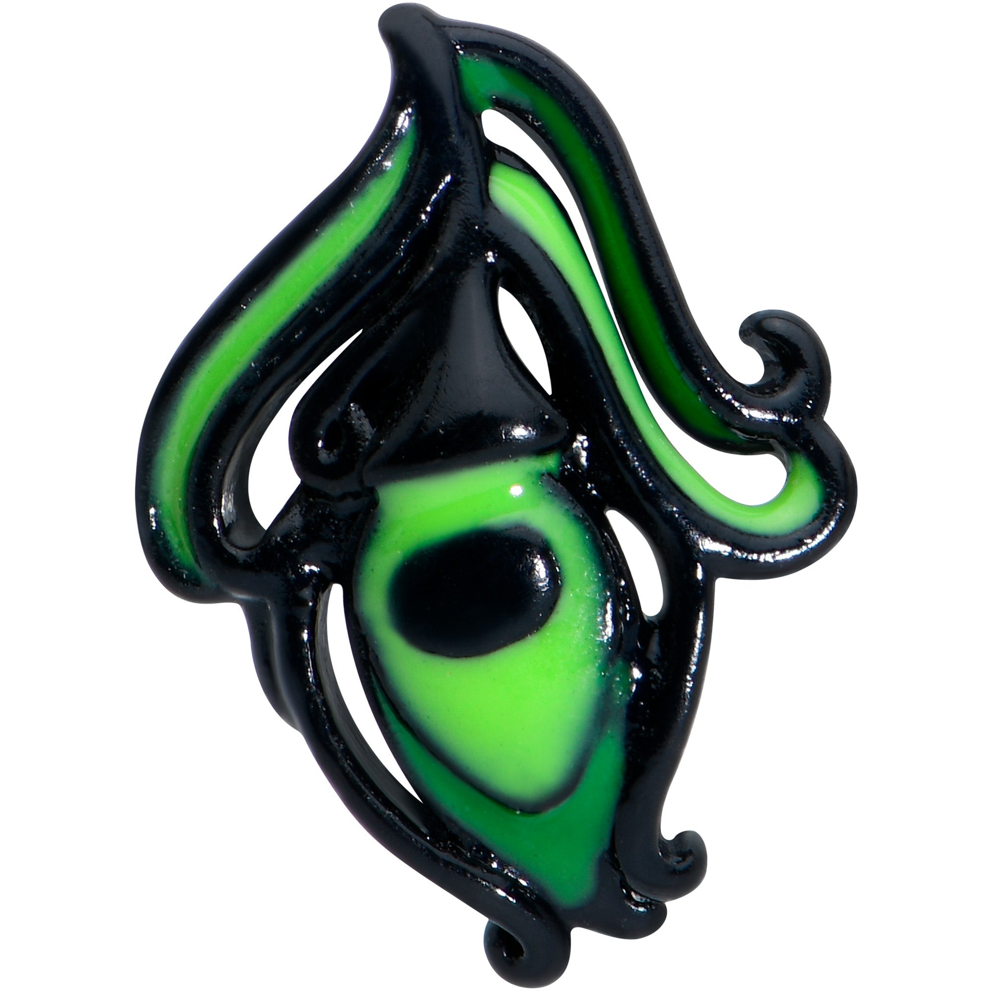BodyCandy 20G 7mm Striking Black Peacock Feather L Shape Nose Ring — detail close-up