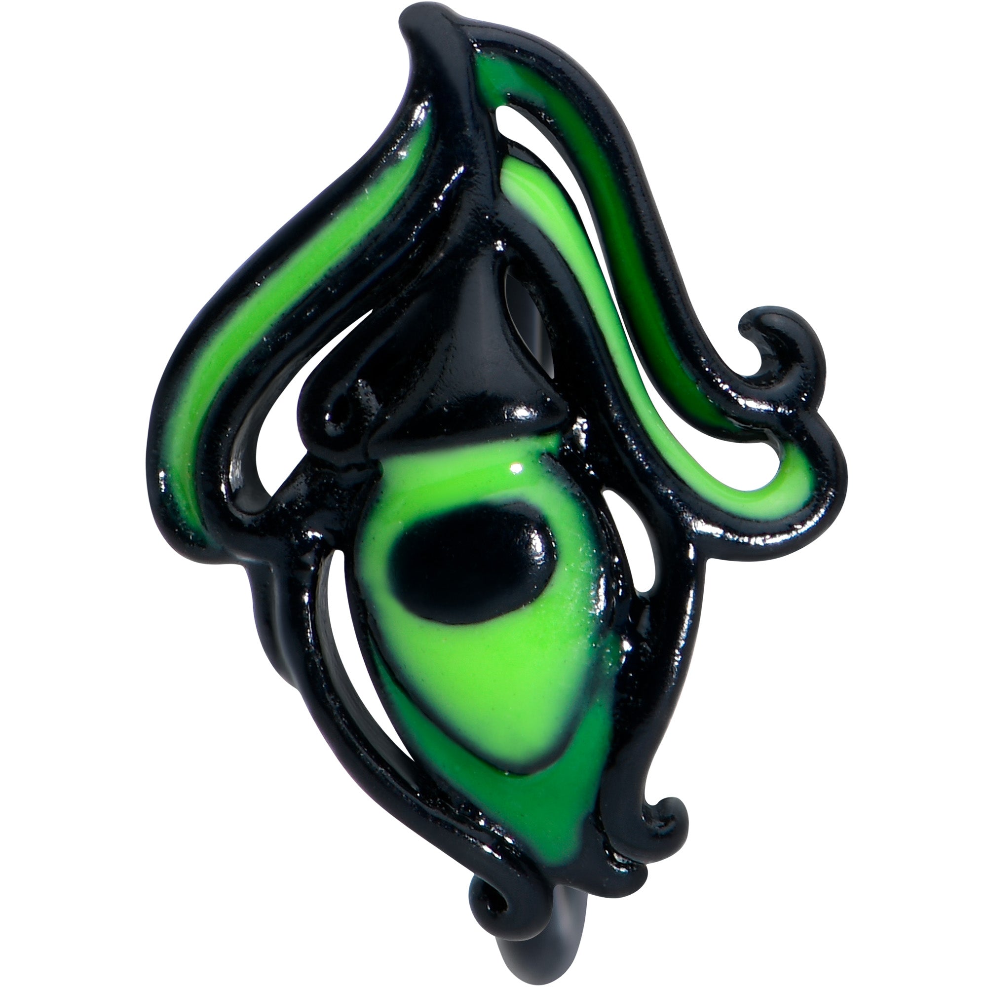 BodyCandy 20G 5/16 Black Striking Peacock Feather Nose Hoop — detail close-up