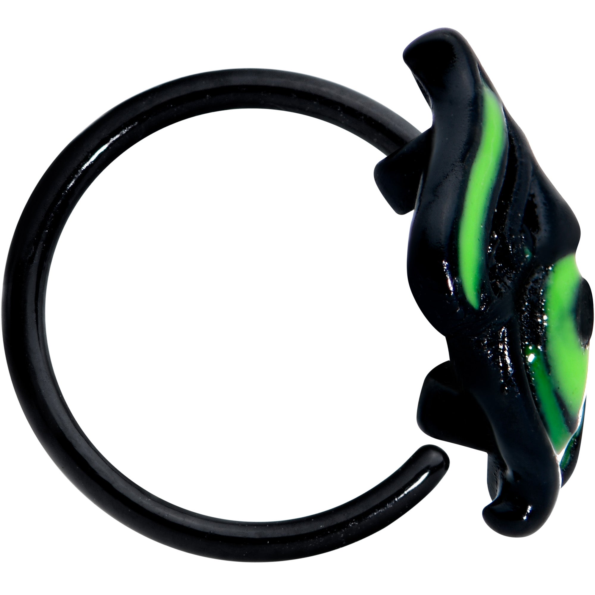 BodyCandy 20G 5/16 Black Striking Peacock Feather Nose Hoop — lifestyle context