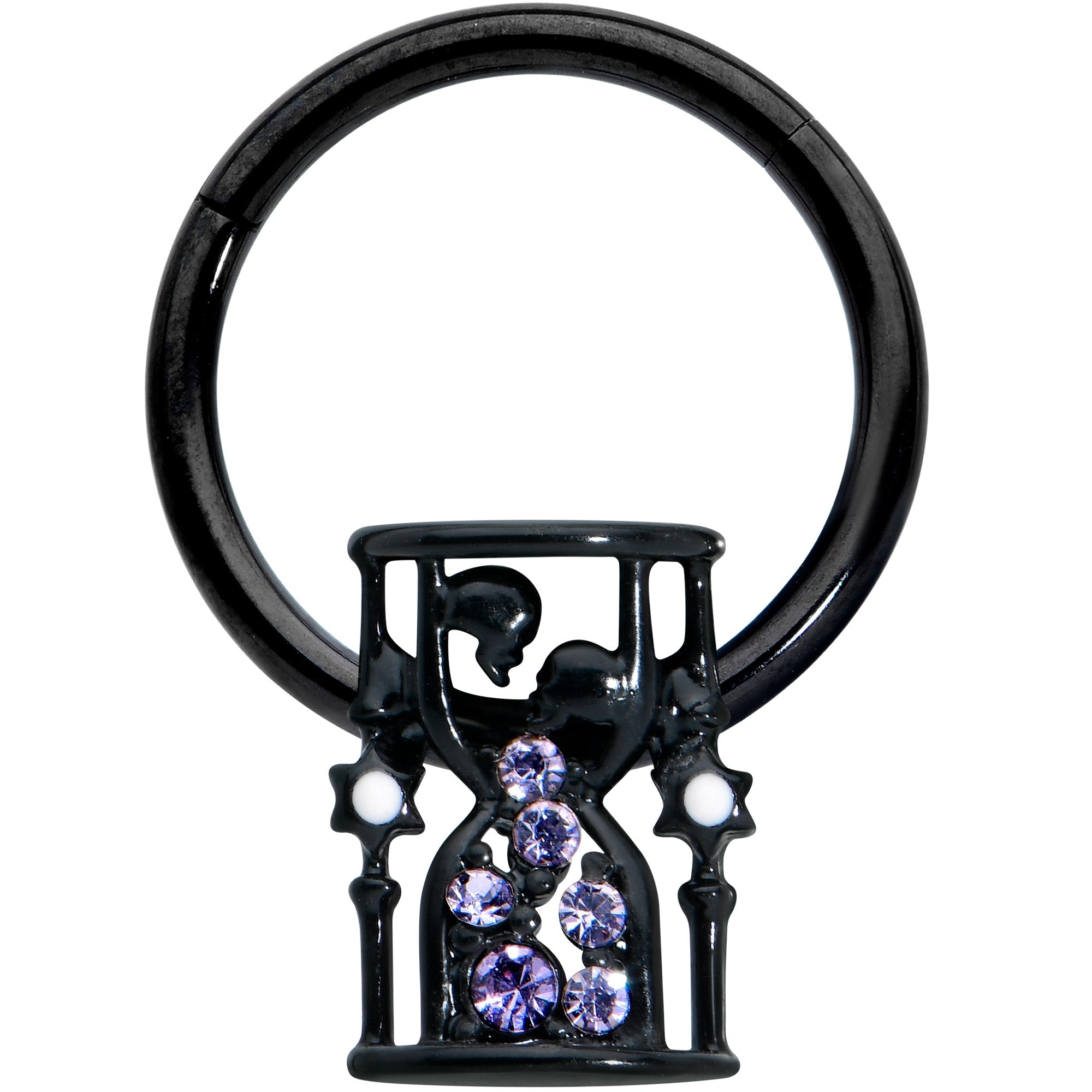 BodyCandy 16G 3/8 Purple Gem Black Gothic Hourglass Hinged Segment Ring — main product shot