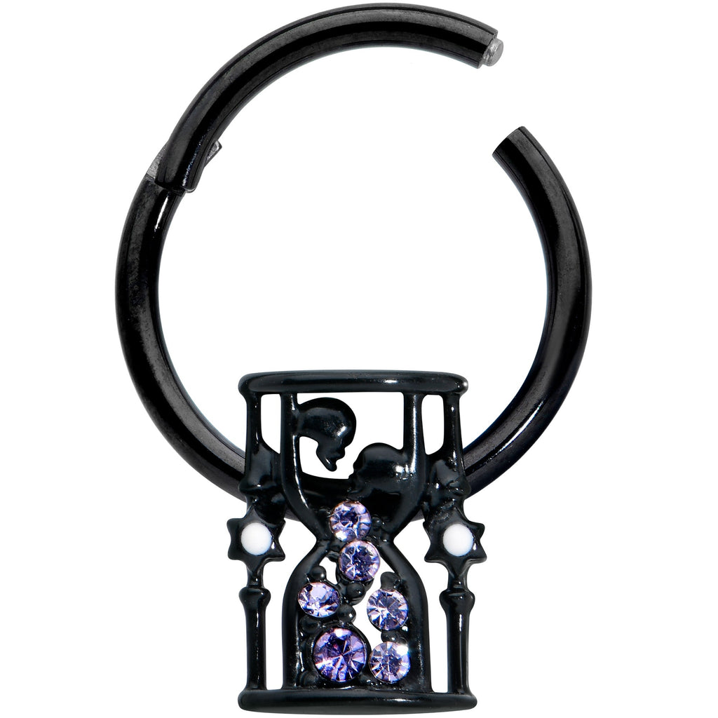 BodyCandy 16G 3/8 Purple Gem Black Gothic Hourglass Hinged Segment Ring — lifestyle context