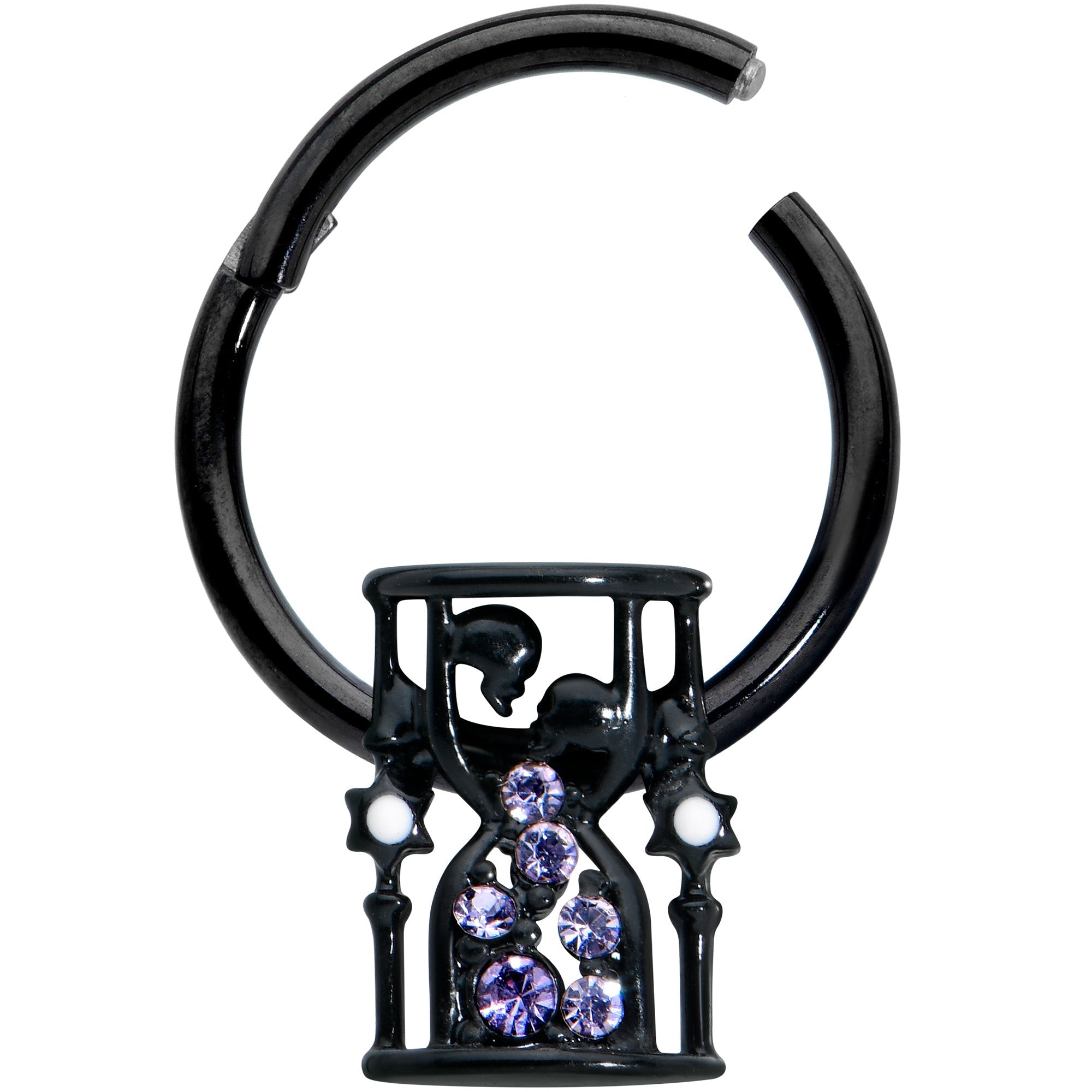 BodyCandy 16G 3/8 Purple Gem Black Gothic Hourglass Hinged Segment Ring — lifestyle context
