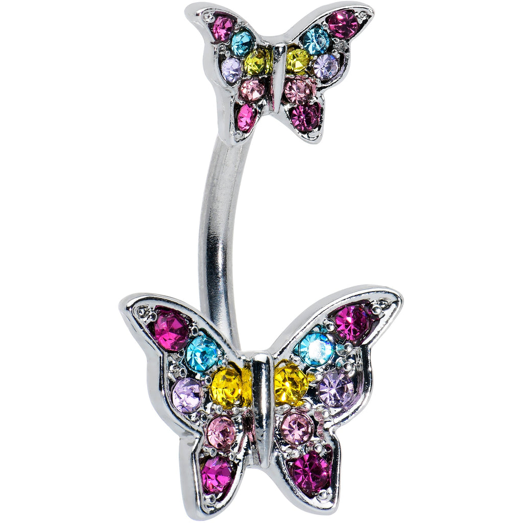 BodyCandy Pink Purple Blue Gem Double Butterfly Double Mount Belly Ring — main product shot