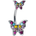 BodyCandy Pink Purple Blue Gem Double Butterfly Double Mount Belly Ring — main product shot