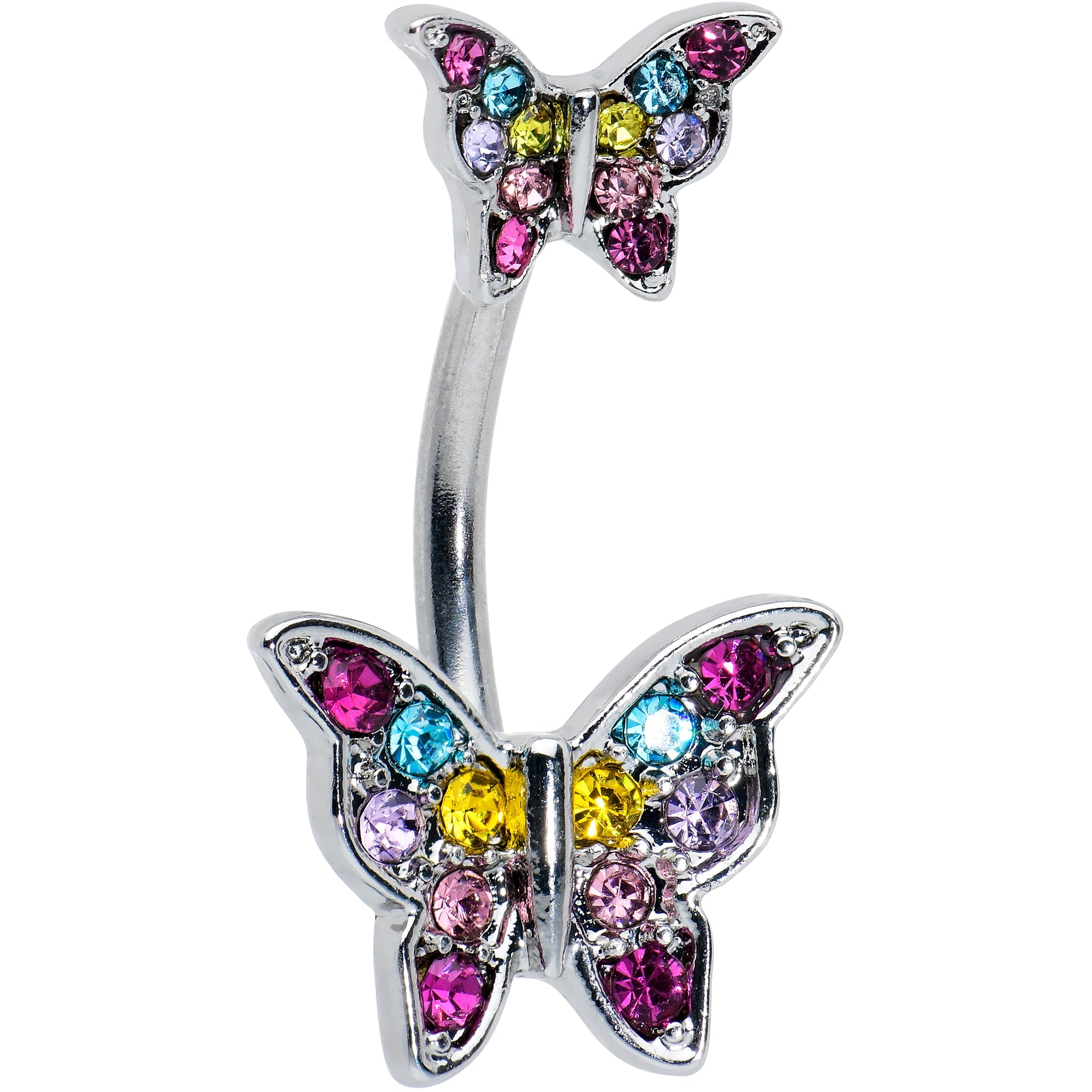 BodyCandy Pink Purple Blue Gem Double Butterfly Double Mount Belly Ring — main product shot