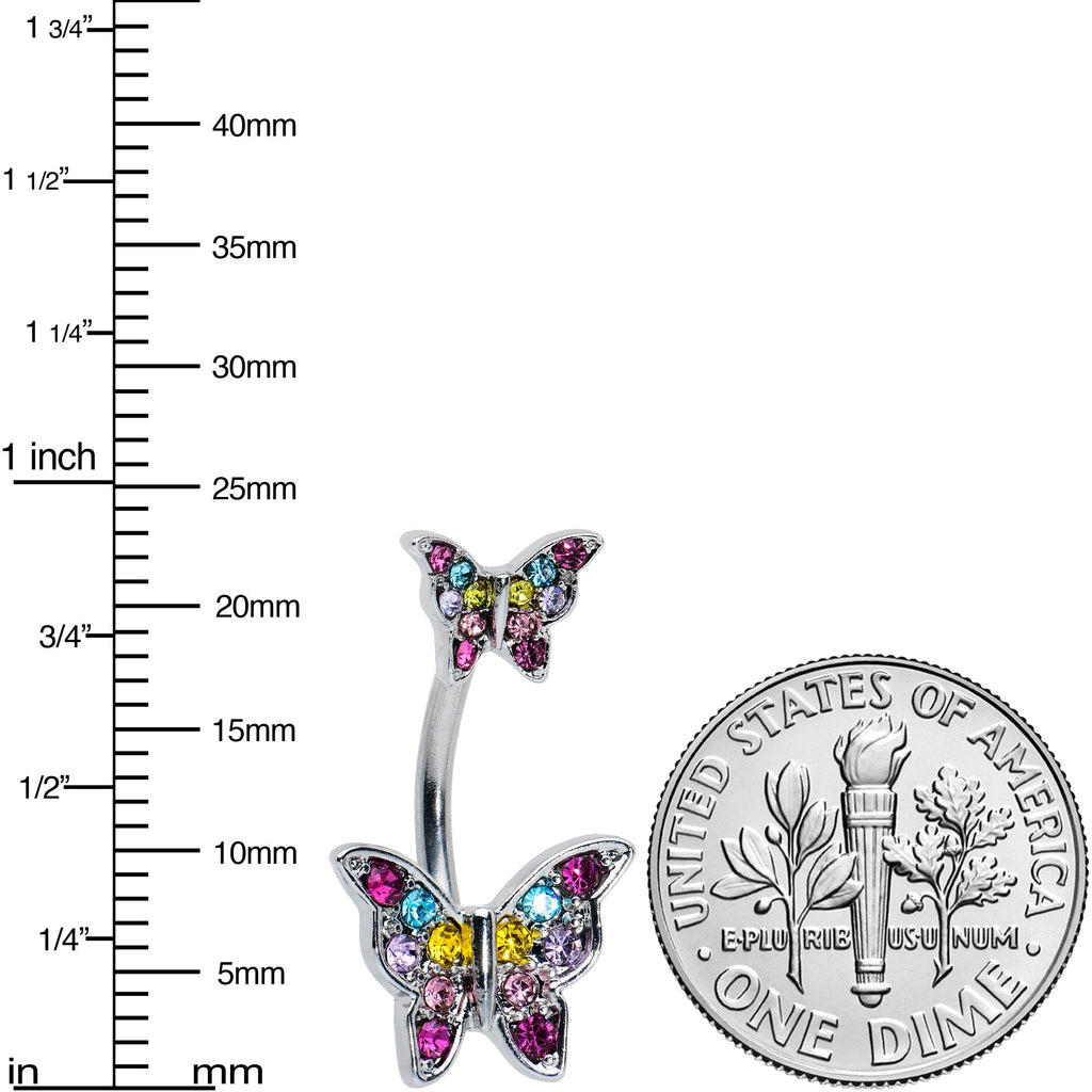 BodyCandy Pink Purple Blue Gem Double Butterfly Double Mount Belly Ring — detail close-up