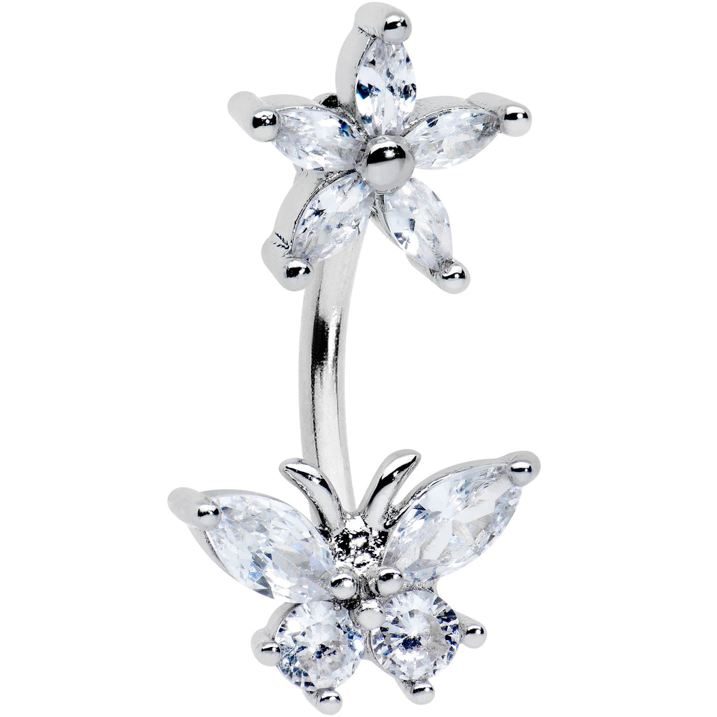 BodyCandy Clear CZ Gem Flower Butterfly Double Mount Belly Ring — main product shot