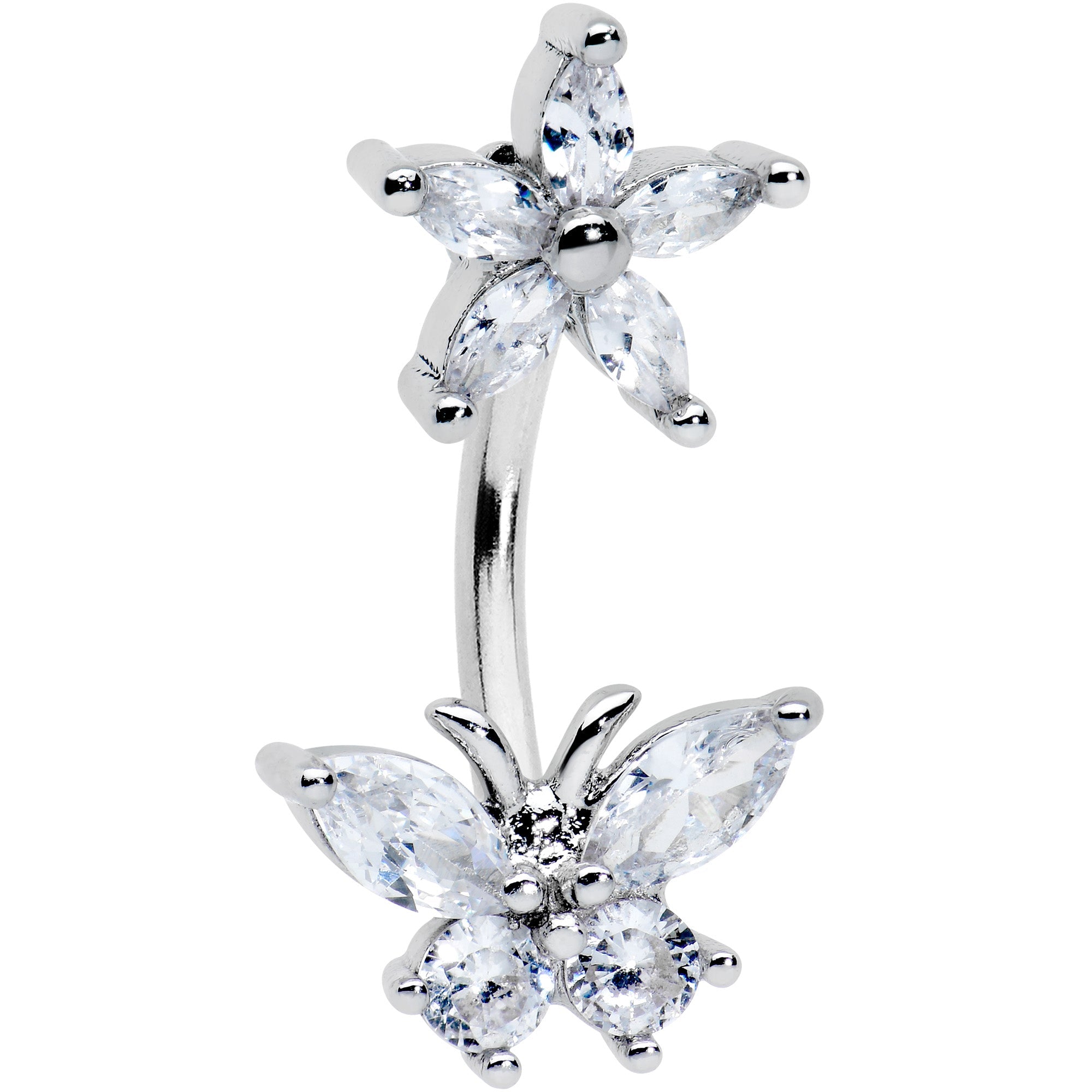 BodyCandy Clear CZ Gem Flower Butterfly Double Mount Belly Ring — main product shot