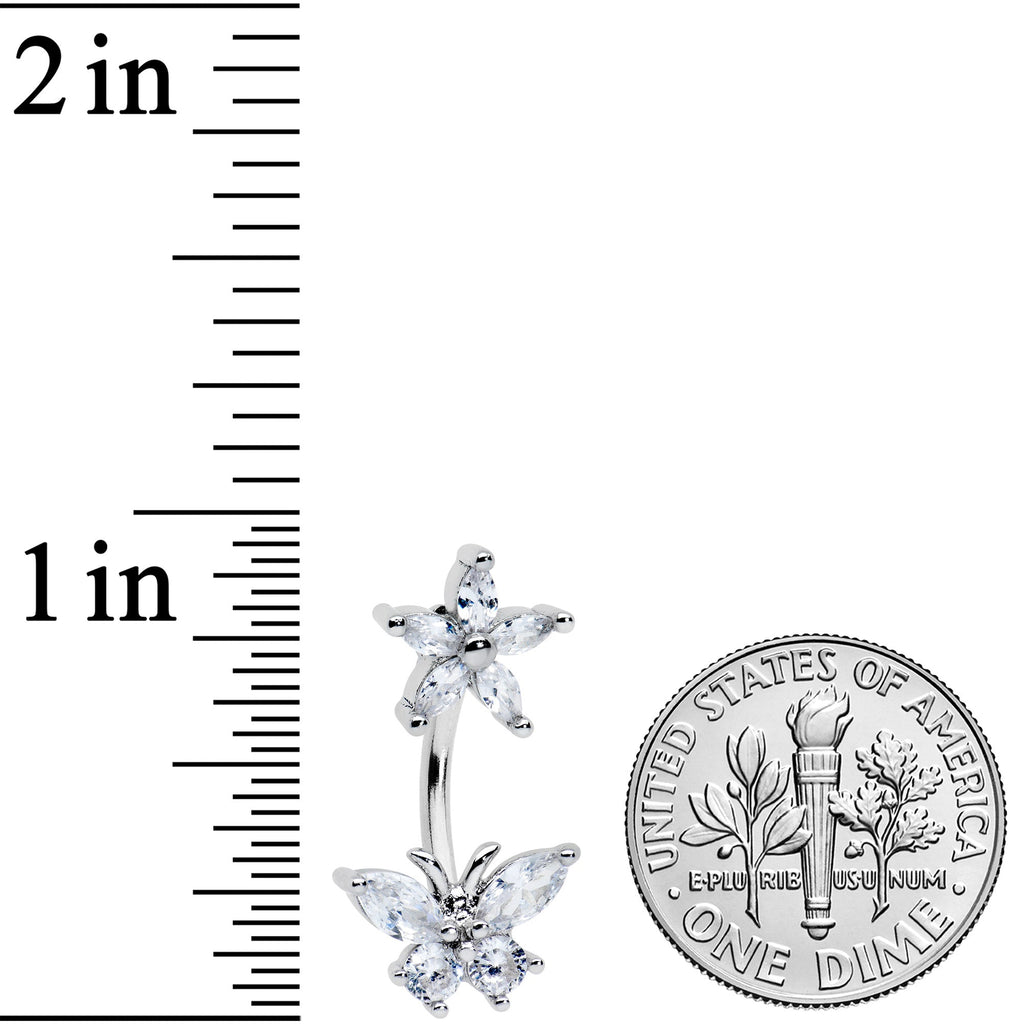 BodyCandy Clear CZ Gem Flower Butterfly Double Mount Belly Ring — detail close-up