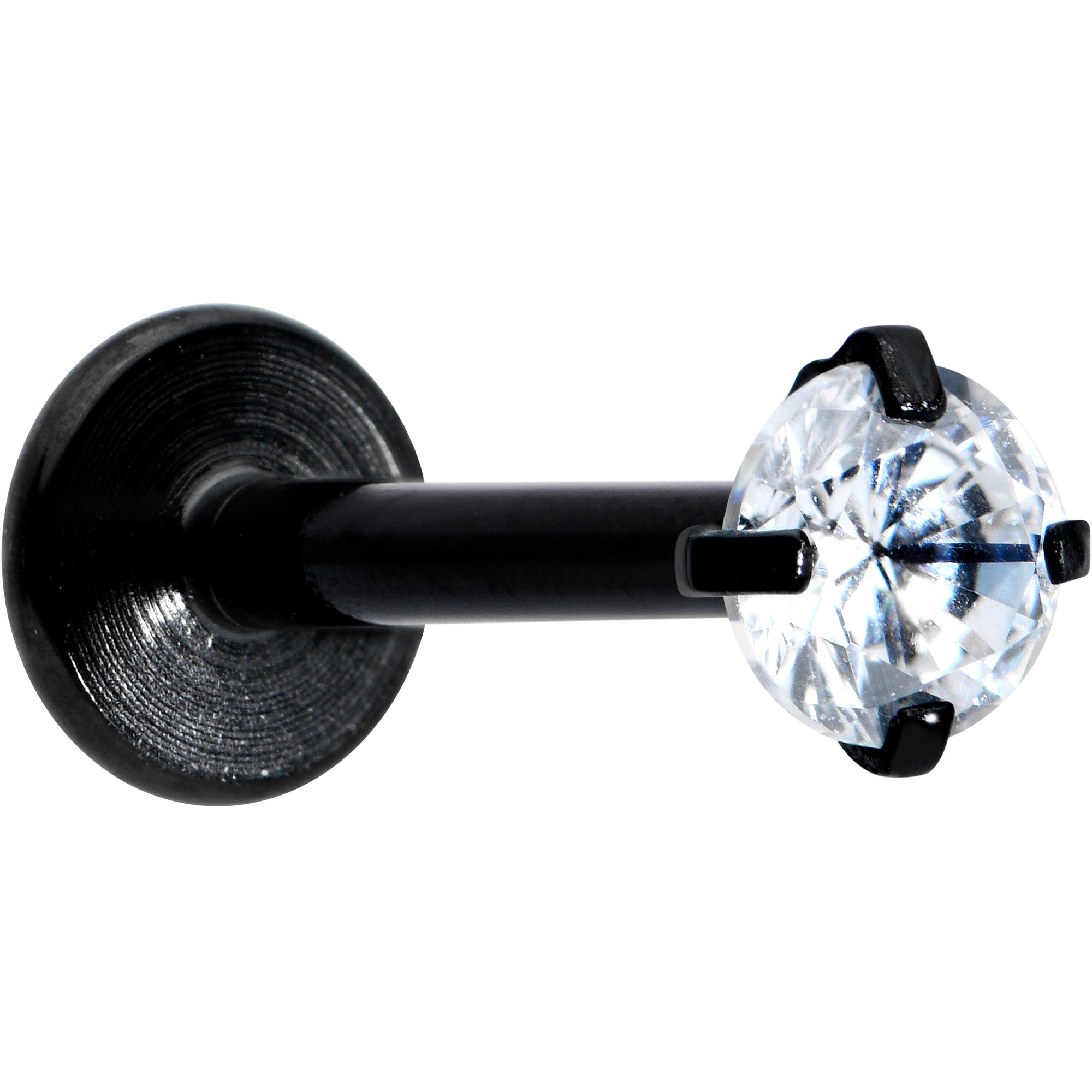 BodyCandy 16G 5/16 Clear Gem Black Round End Internally Threaded Labret Tragus — main product shot