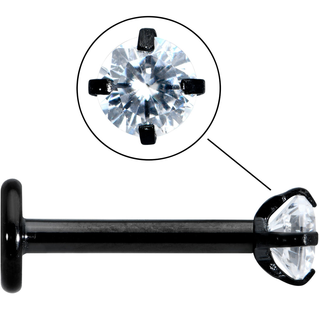 BodyCandy 16G 5/16 Clear Gem Black Round End Internally Threaded Labret Tragus — side view