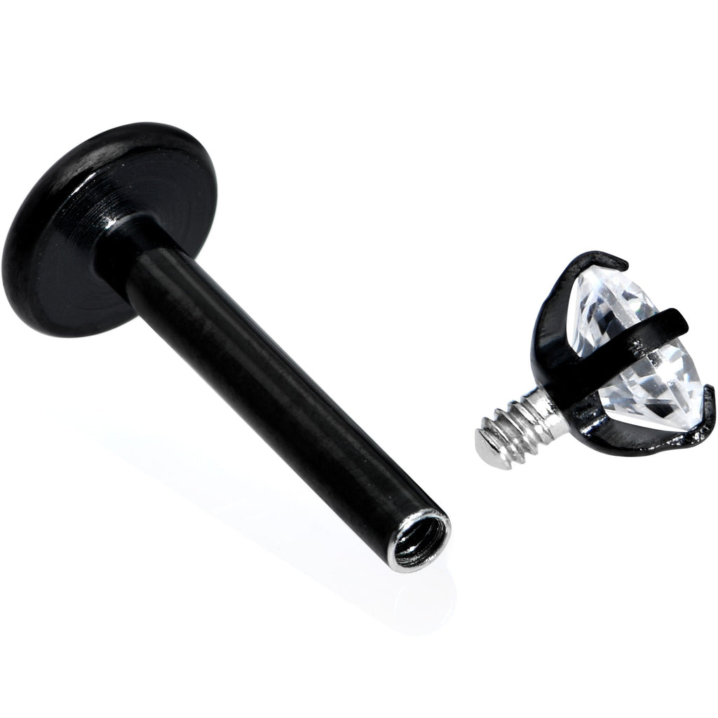 BodyCandy 16G 5/16 Clear Gem Black Round End Internally Threaded Labret Tragus — detail close-up