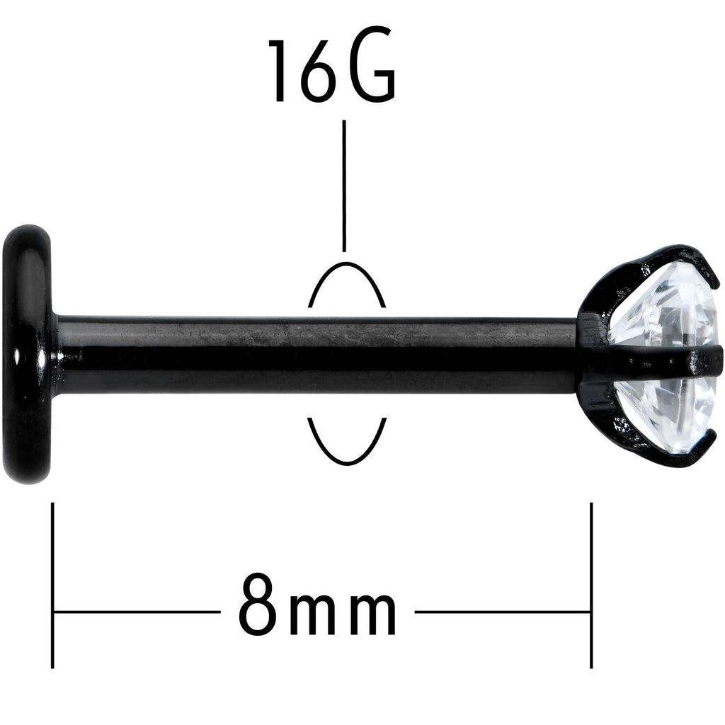 BodyCandy 16G 5/16 Clear Gem Black Round End Internally Threaded Labret Tragus — alternative angle