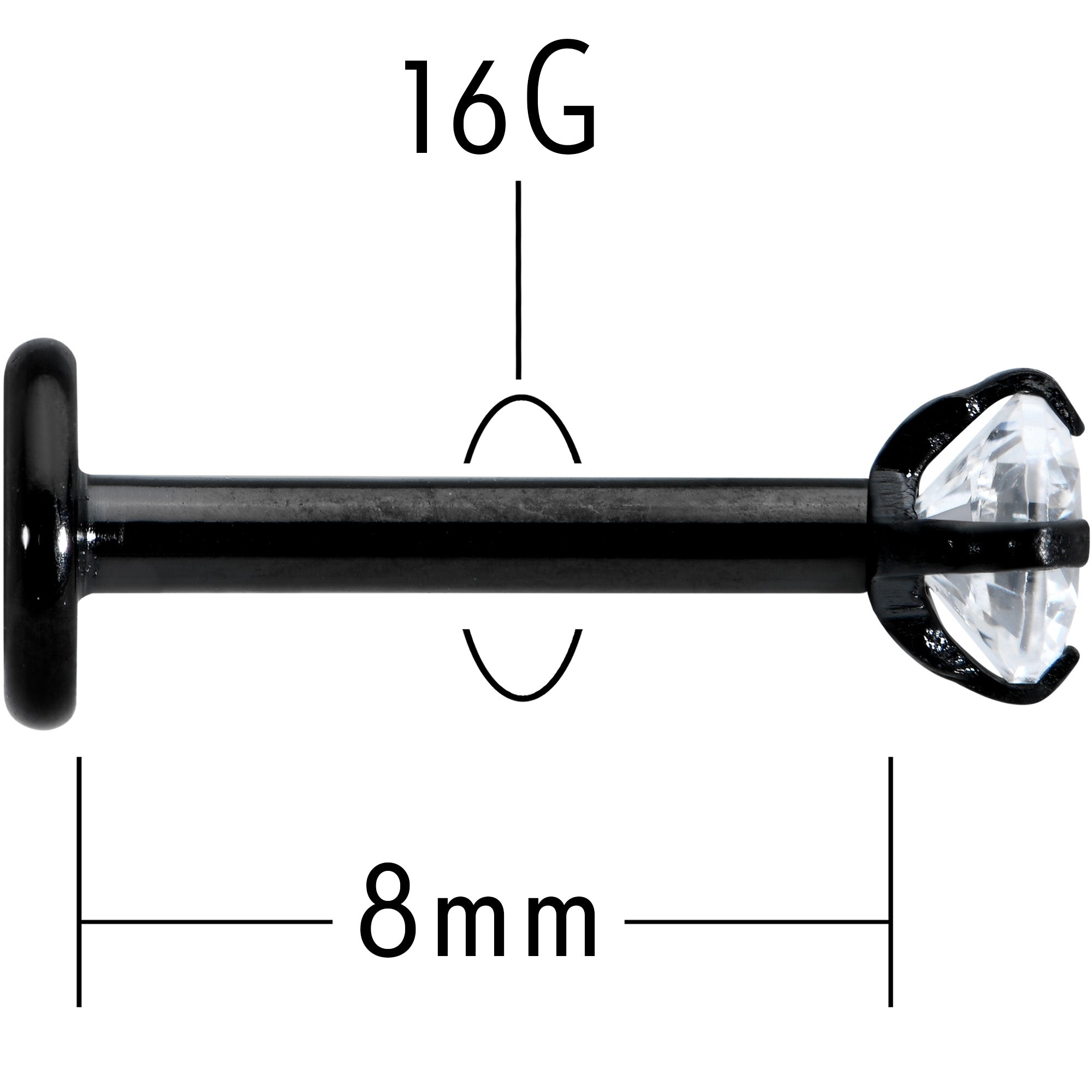 BodyCandy 16G 5/16 Clear Gem Black Round End Internally Threaded Labret Tragus — alternative angle