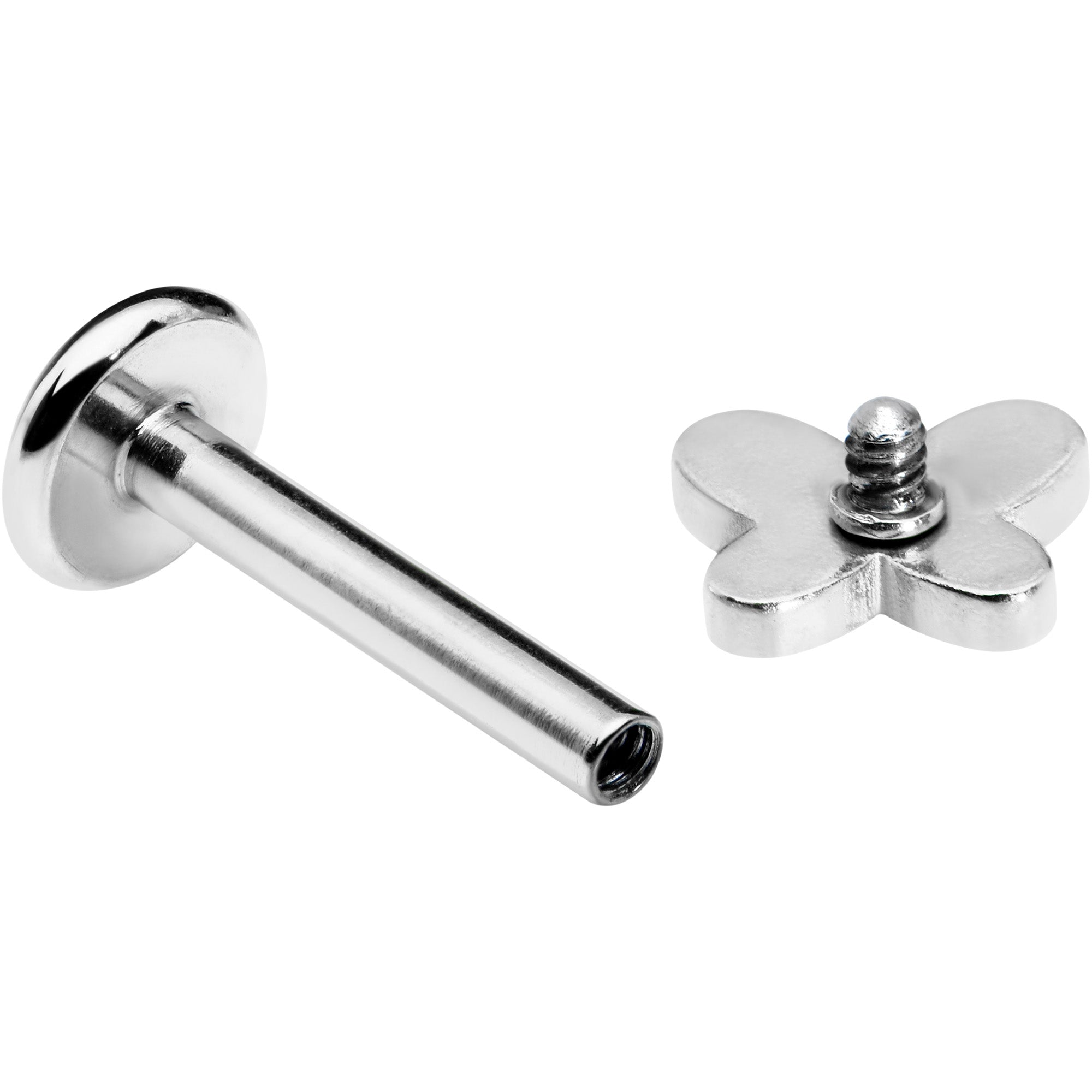 BodyCandy 16G 5/16 Simple Butterfly Internally Threaded Labret Monroe Tragus — detail close-up