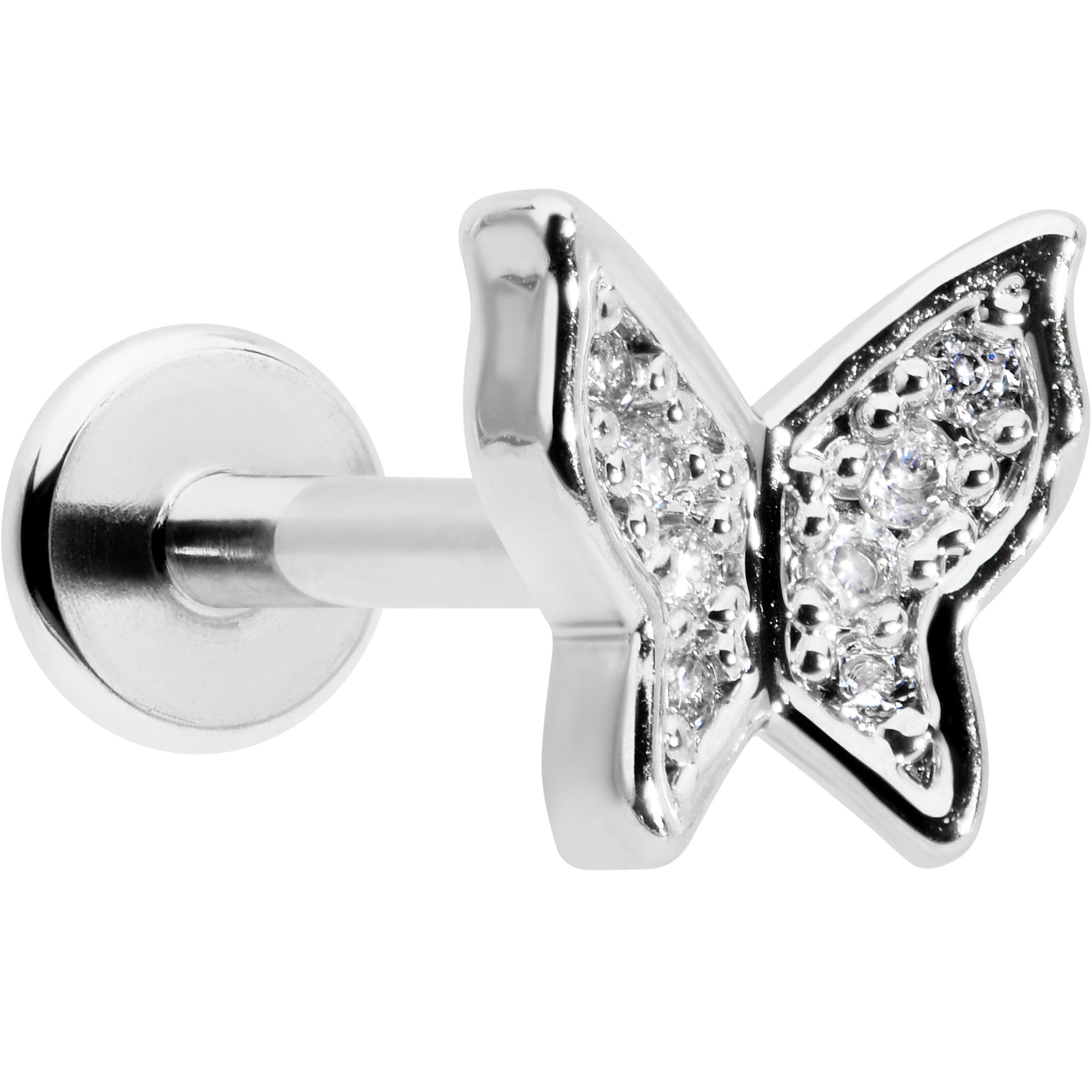 BodyCandy 16G 5/16 Clear Gem Butterfly Internally Threaded Labret Tragus — main product shot