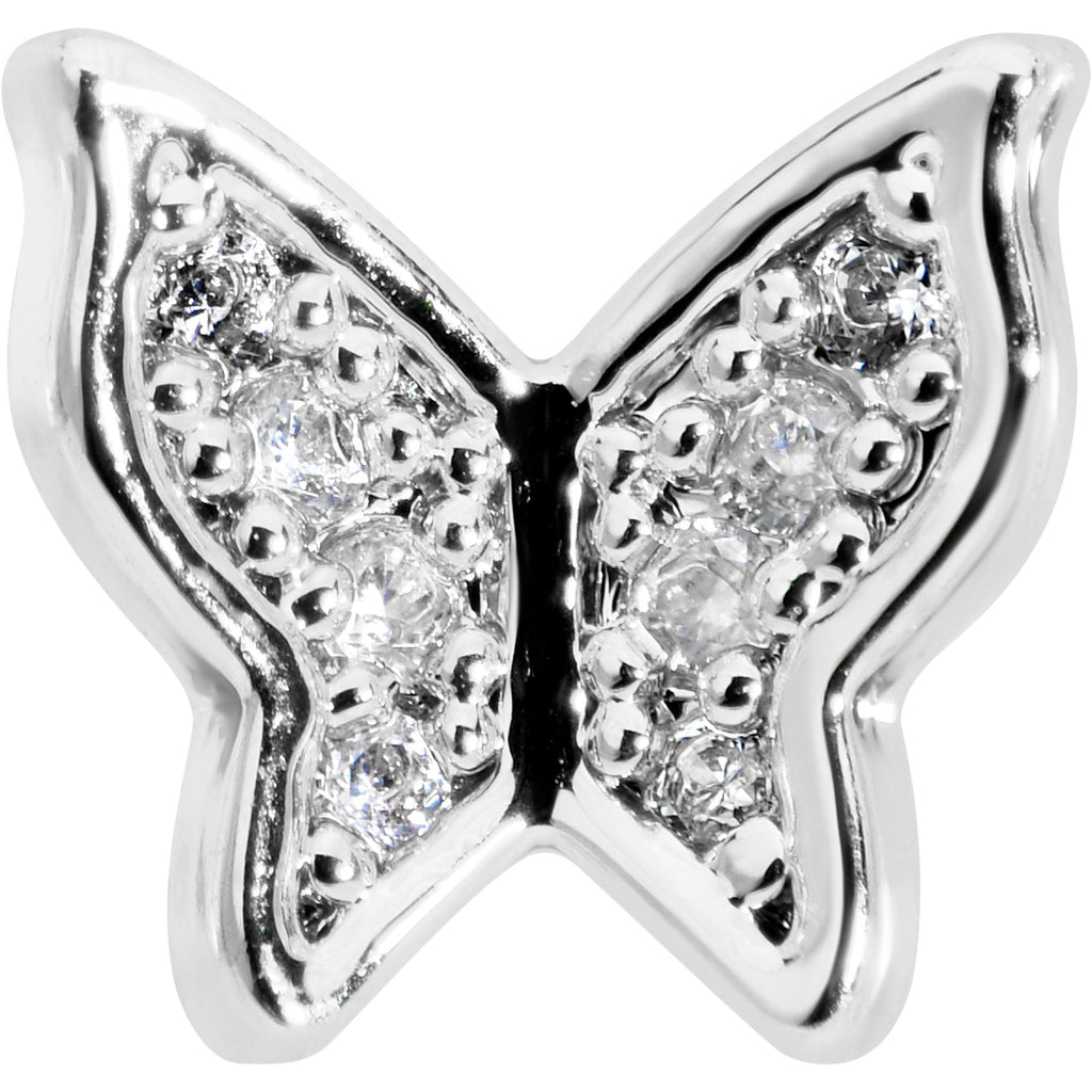 BodyCandy 16G 5/16 Clear Gem Butterfly Internally Threaded Labret Tragus — detail close-up