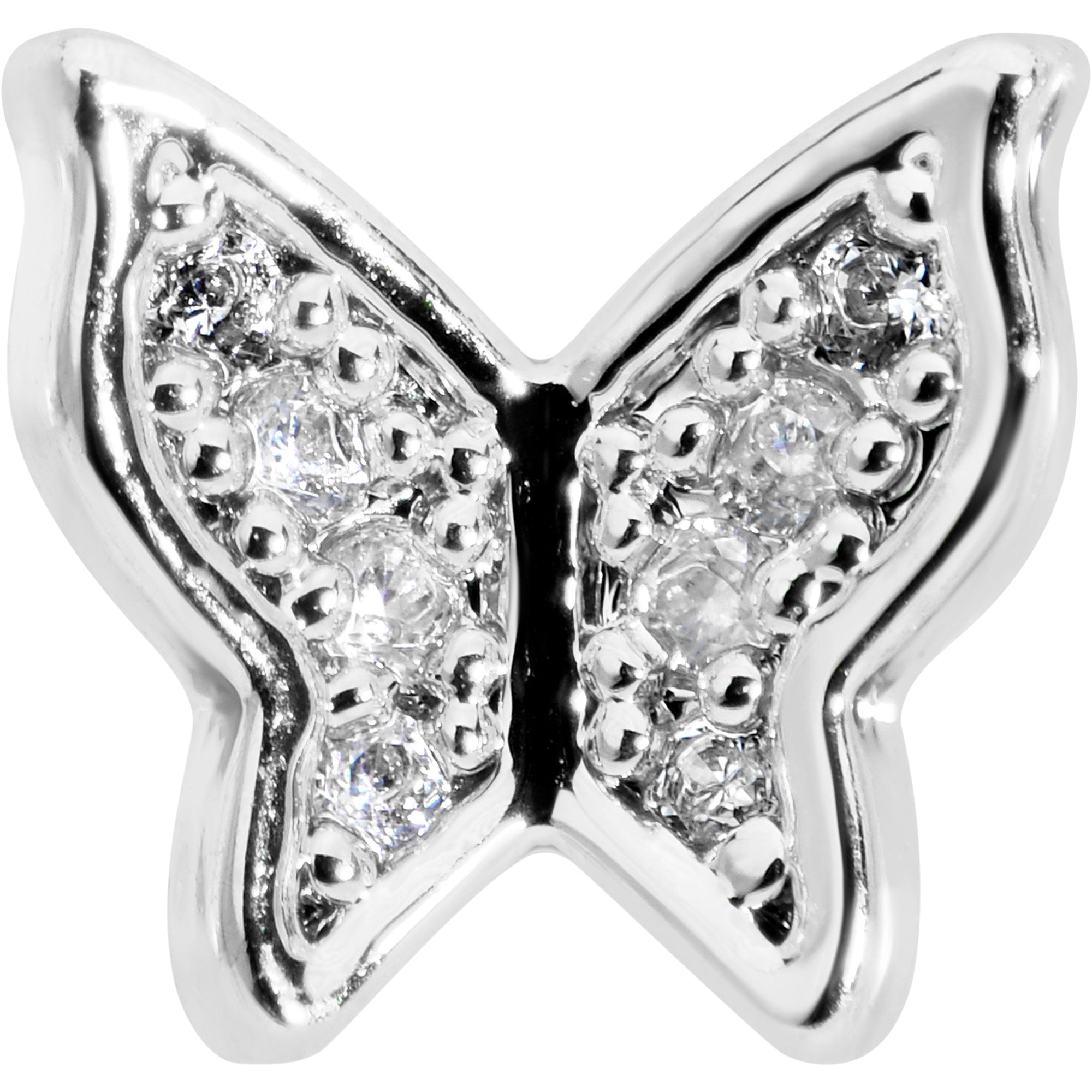 BodyCandy 16G 5/16 Clear Gem Butterfly Internally Threaded Labret Tragus — detail close-up