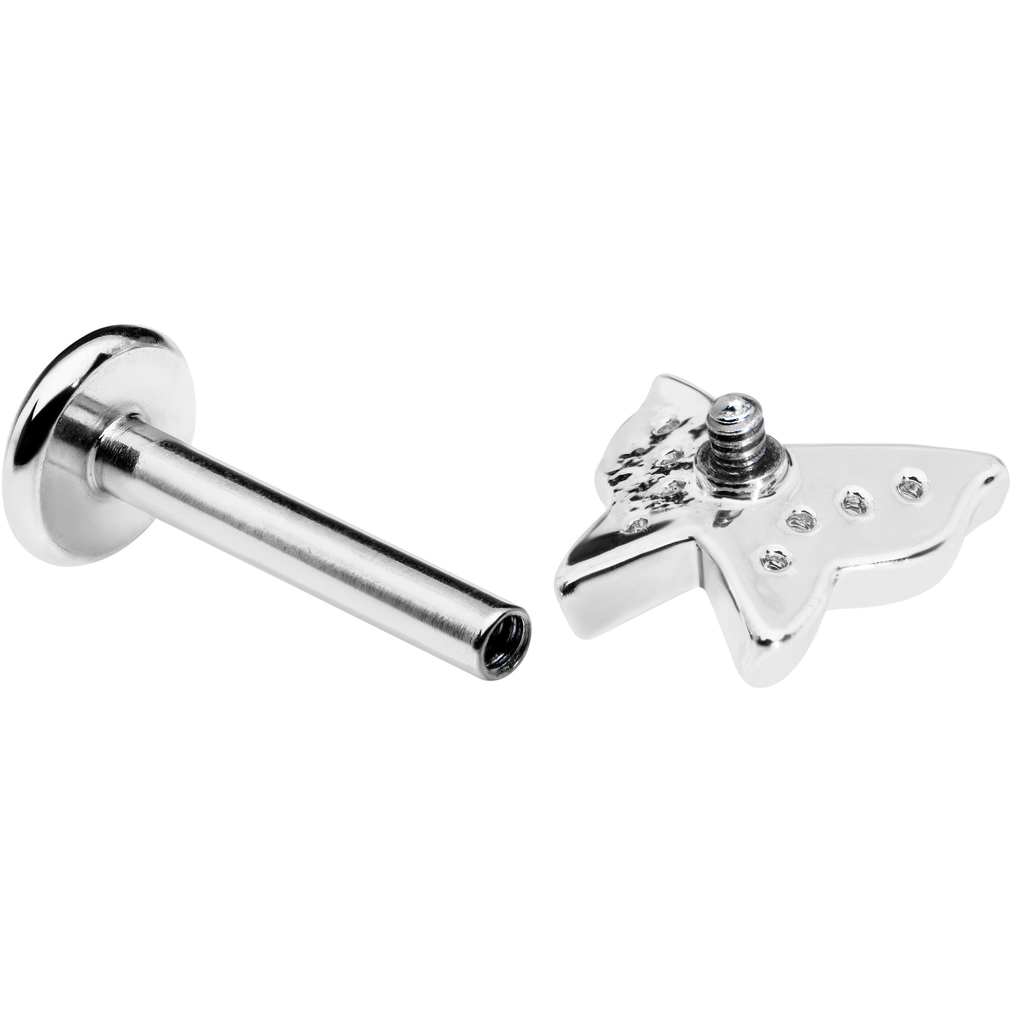 BodyCandy 16G 5/16 Clear Gem Butterfly Internally Threaded Labret Tragus — side view