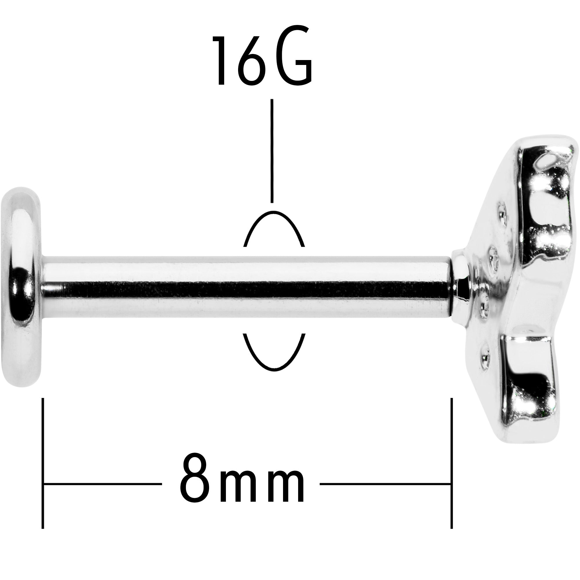 BodyCandy 16G 5/16 Clear Gem Butterfly Internally Threaded Labret Tragus — alternative angle