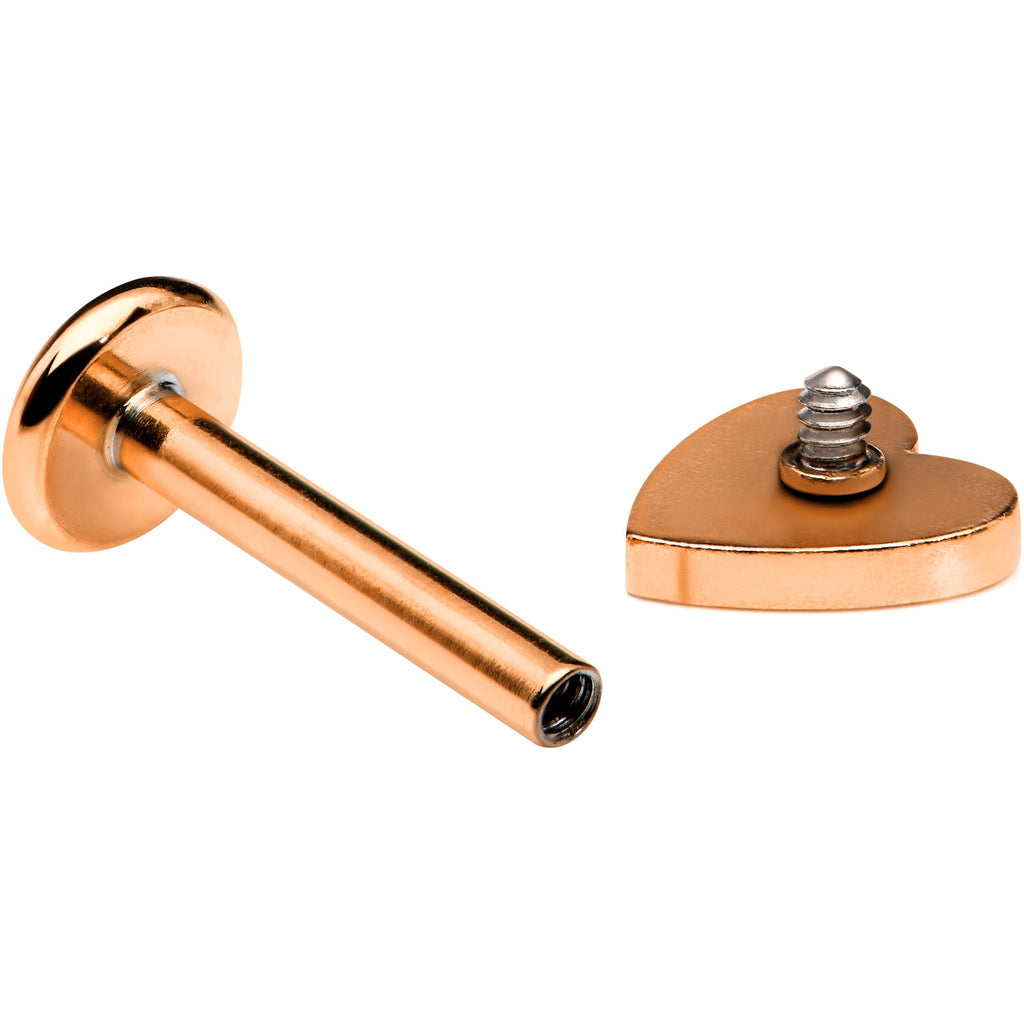 BodyCandy 16G 5/16 Rose Gold Tone Simple Heart Internally Threaded Labret — detail close-up