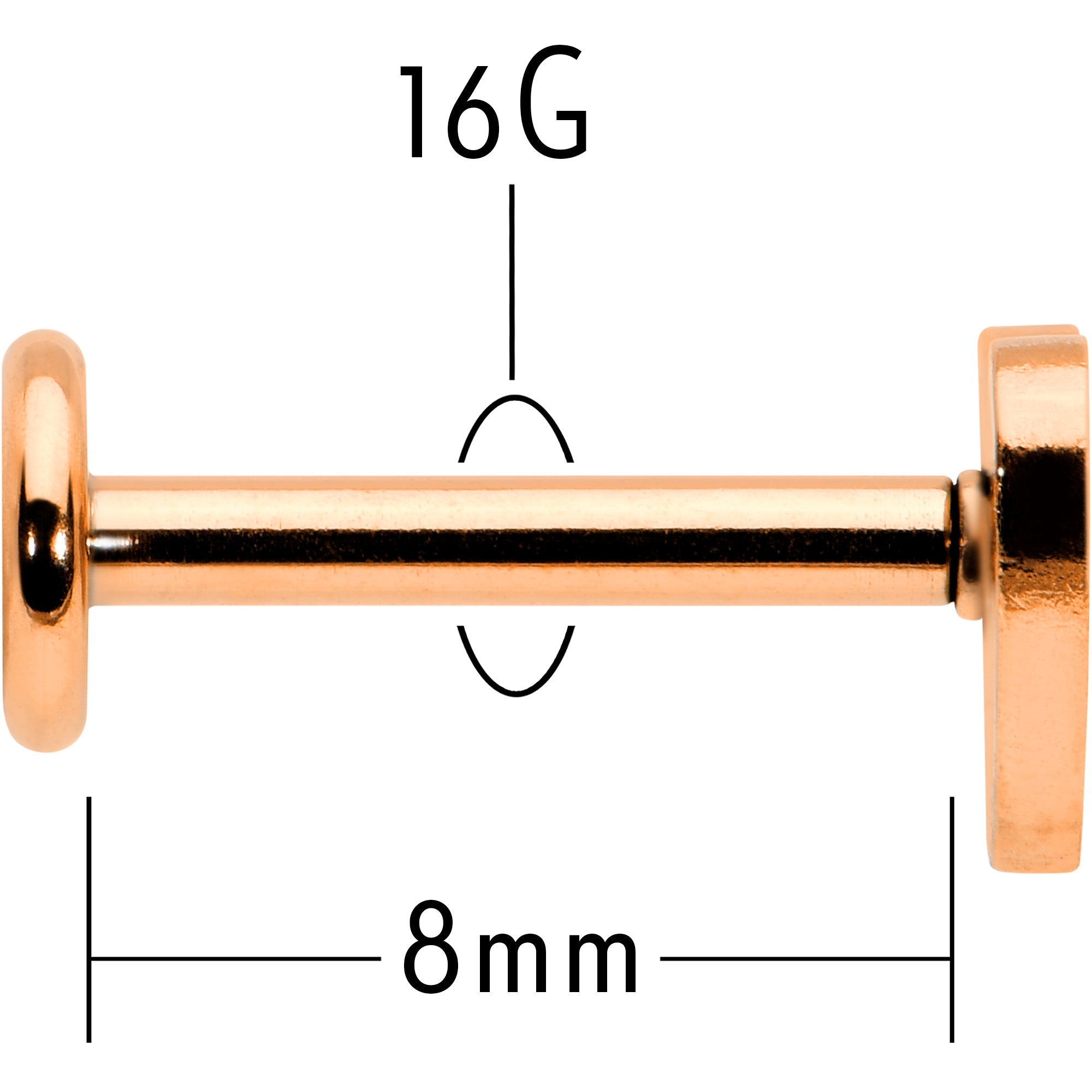 BodyCandy 16G 5/16 Rose Gold Tone Simple Heart Internally Threaded Labret — alternative angle
