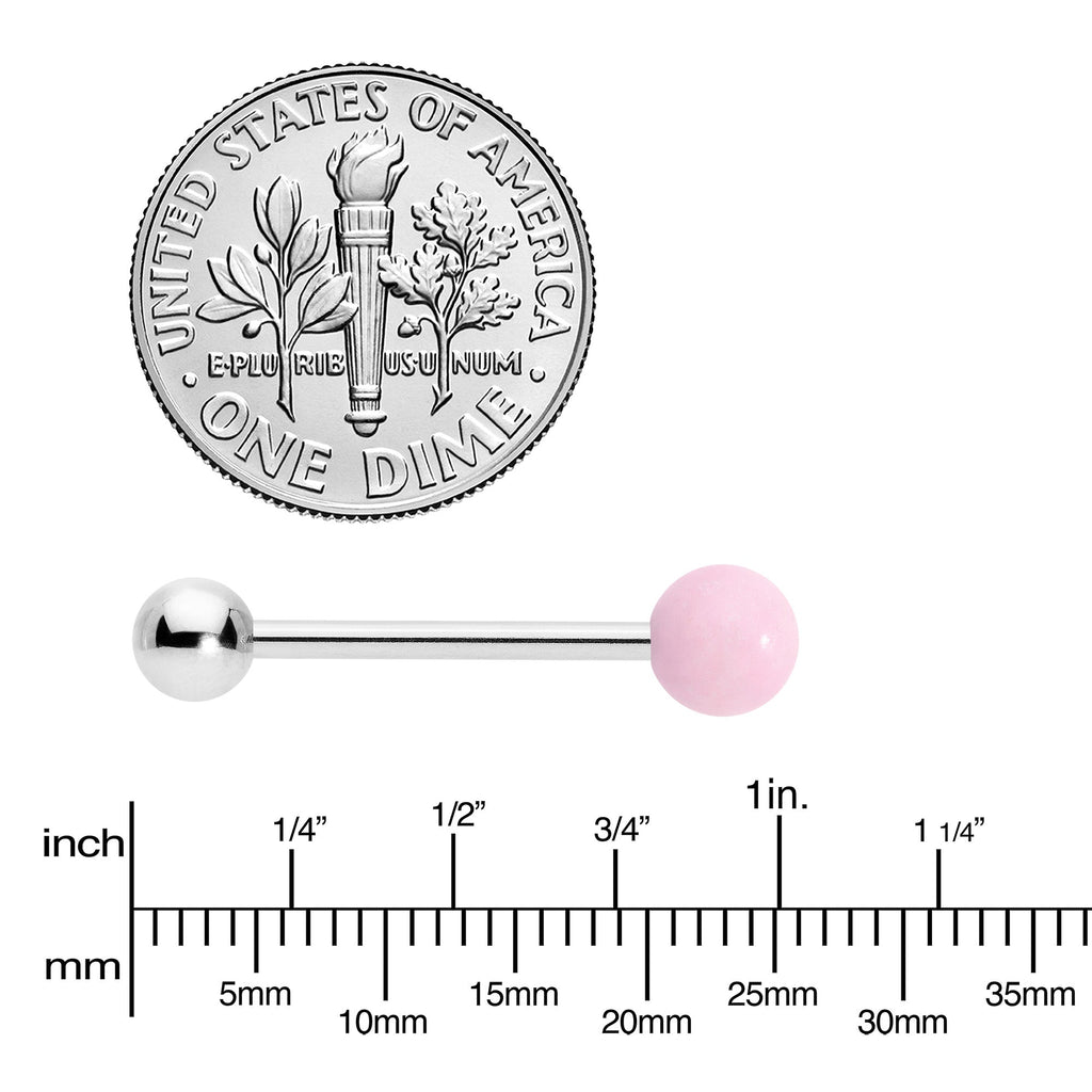 BodyCandy Pink Rose Quartz End Barbell Tongue Ring — side view
