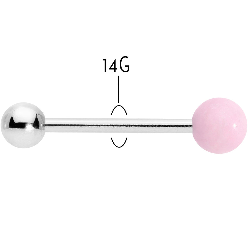 BodyCandy Pink Rose Quartz End Barbell Tongue Ring — back view