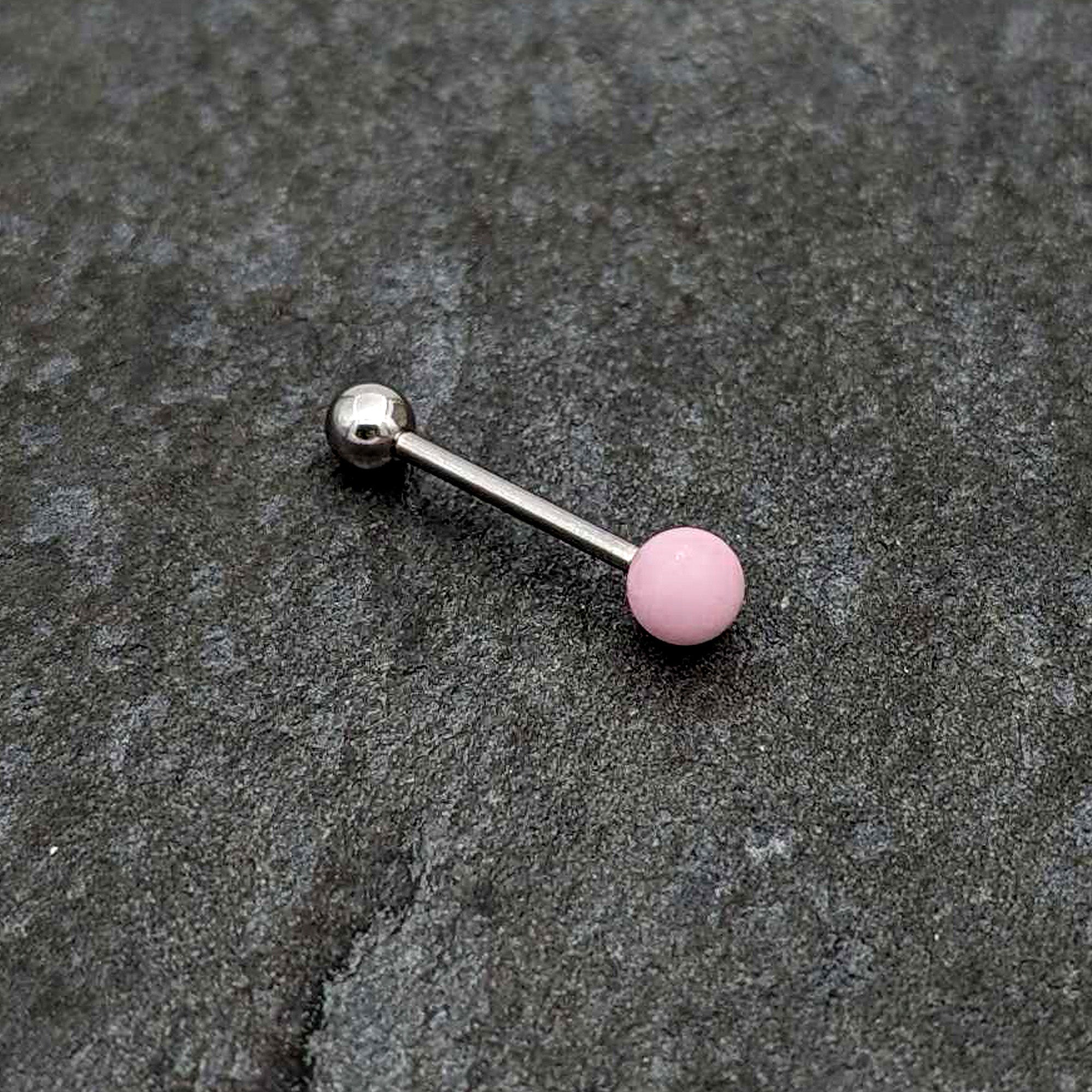 BodyCandy Pink Rose Quartz End Barbell Tongue Ring — alternative angle