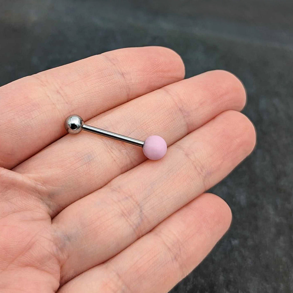 BodyCandy Pink Rose Quartz End Barbell Tongue Ring — size reference