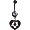 BodyCandy Clear Red Gem Black Skeleton Steampunk Heart Dangle Belly Ring — main product shot