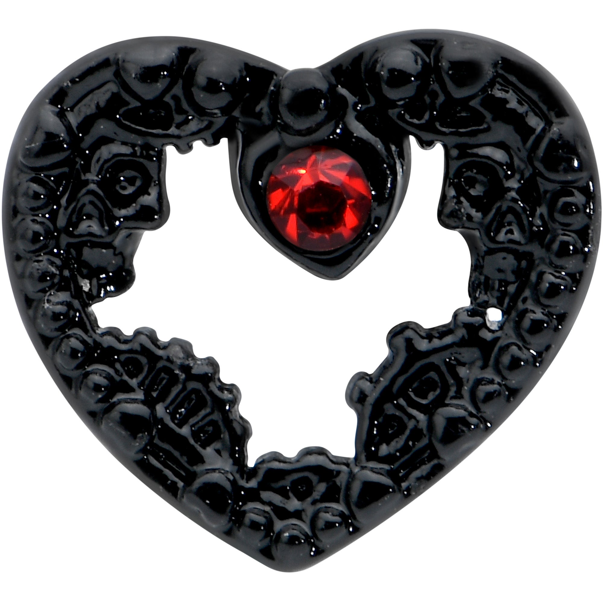 BodyCandy 16G 5/16 Red Gem Black Steampunk Skull Labret Monroe Tragus — detail close-up