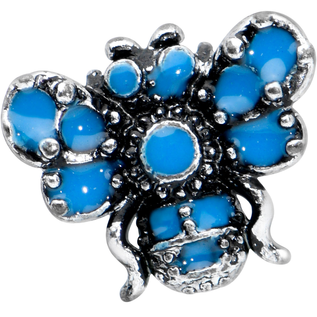 BodyCandy 16G 1/4 Textured Blue Butterfly Cartilage Tragus Earring — detail close-up