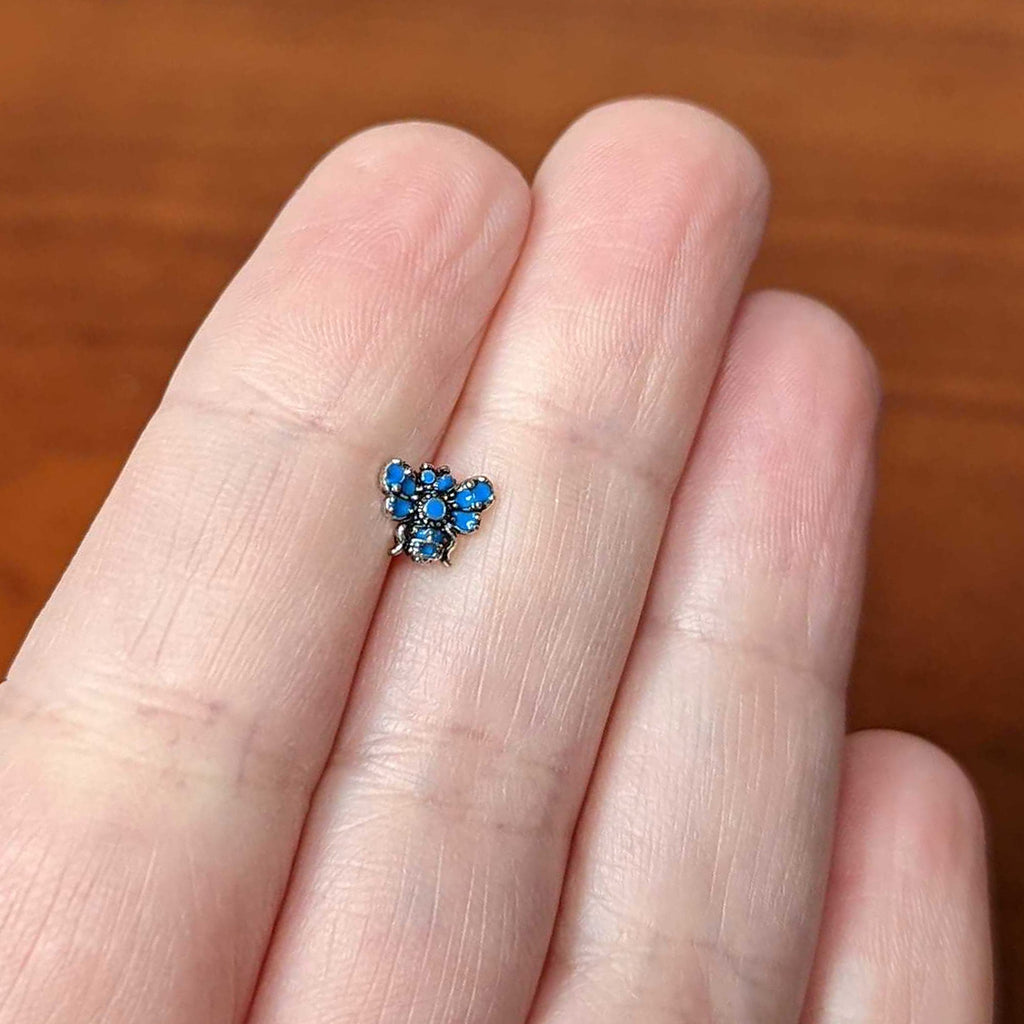 BodyCandy 16G 1/4 Textured Blue Butterfly Cartilage Tragus Earring — back view