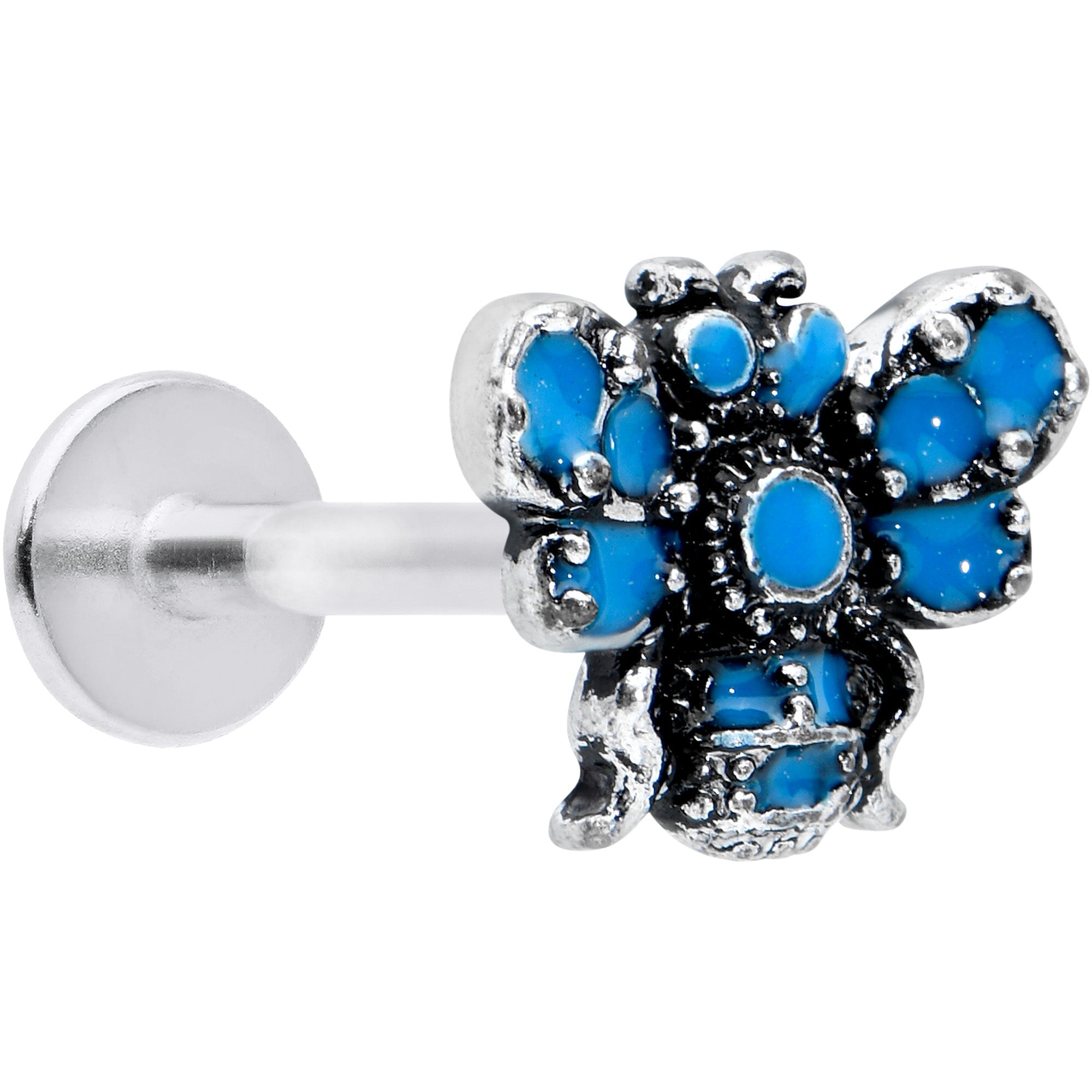 BodyCandy 16G 5/16 Textured Blue Butterfly Labret Monroe Tragus — main product shot