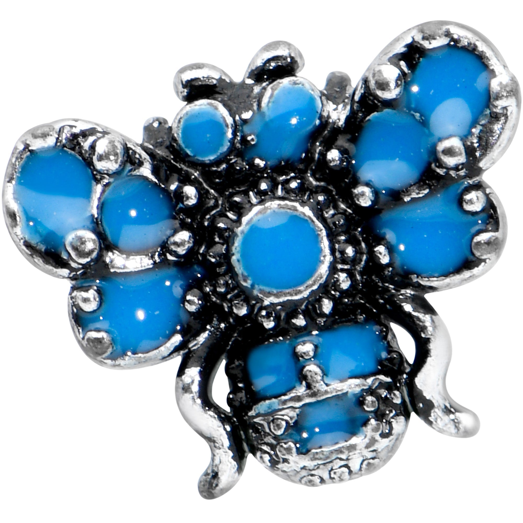BodyCandy 16G 5/16 Textured Blue Butterfly Labret Monroe Tragus — detail close-up