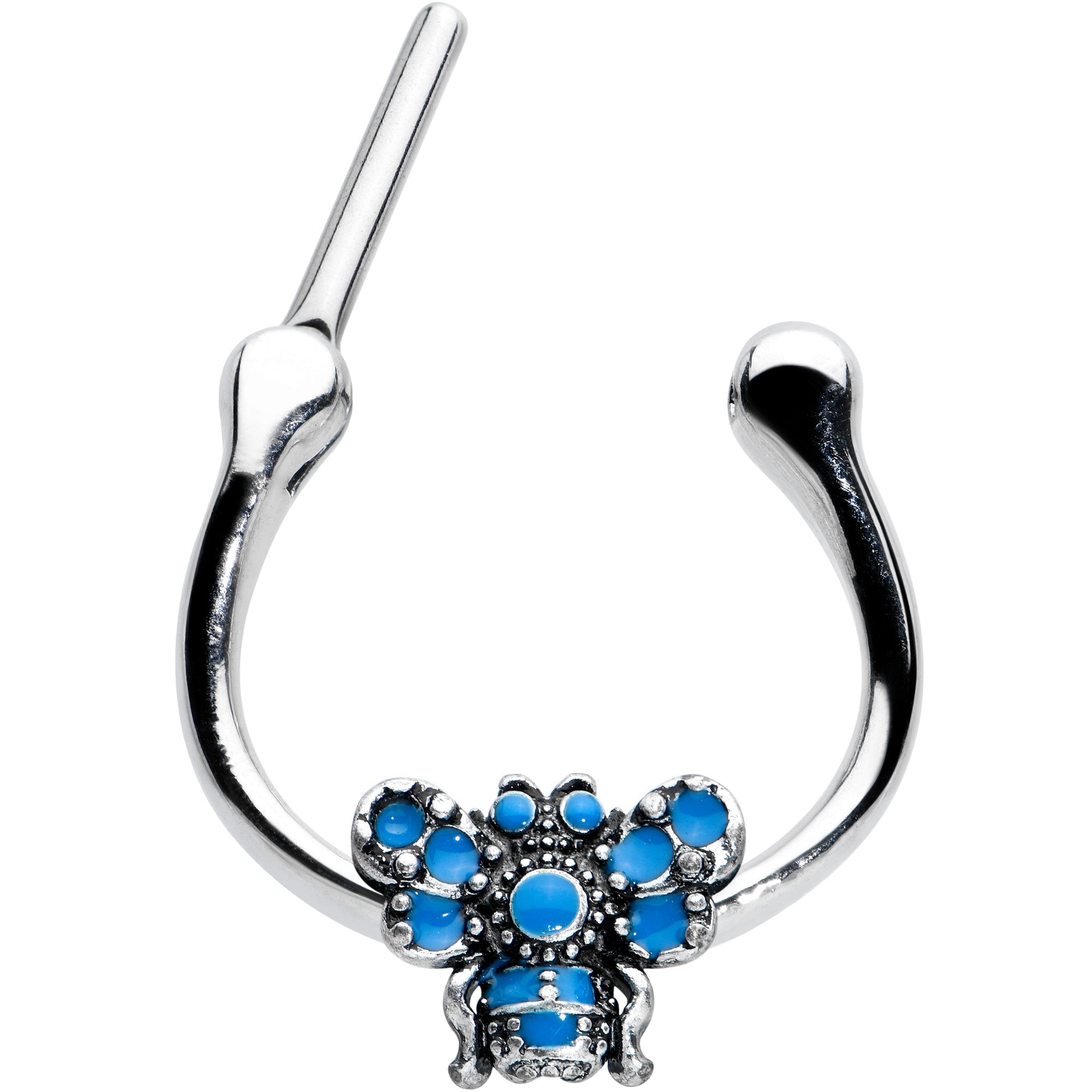 BodyCandy 16G 5/16 Textured Blue Butterfly Cartilage Clicker — detail close-up