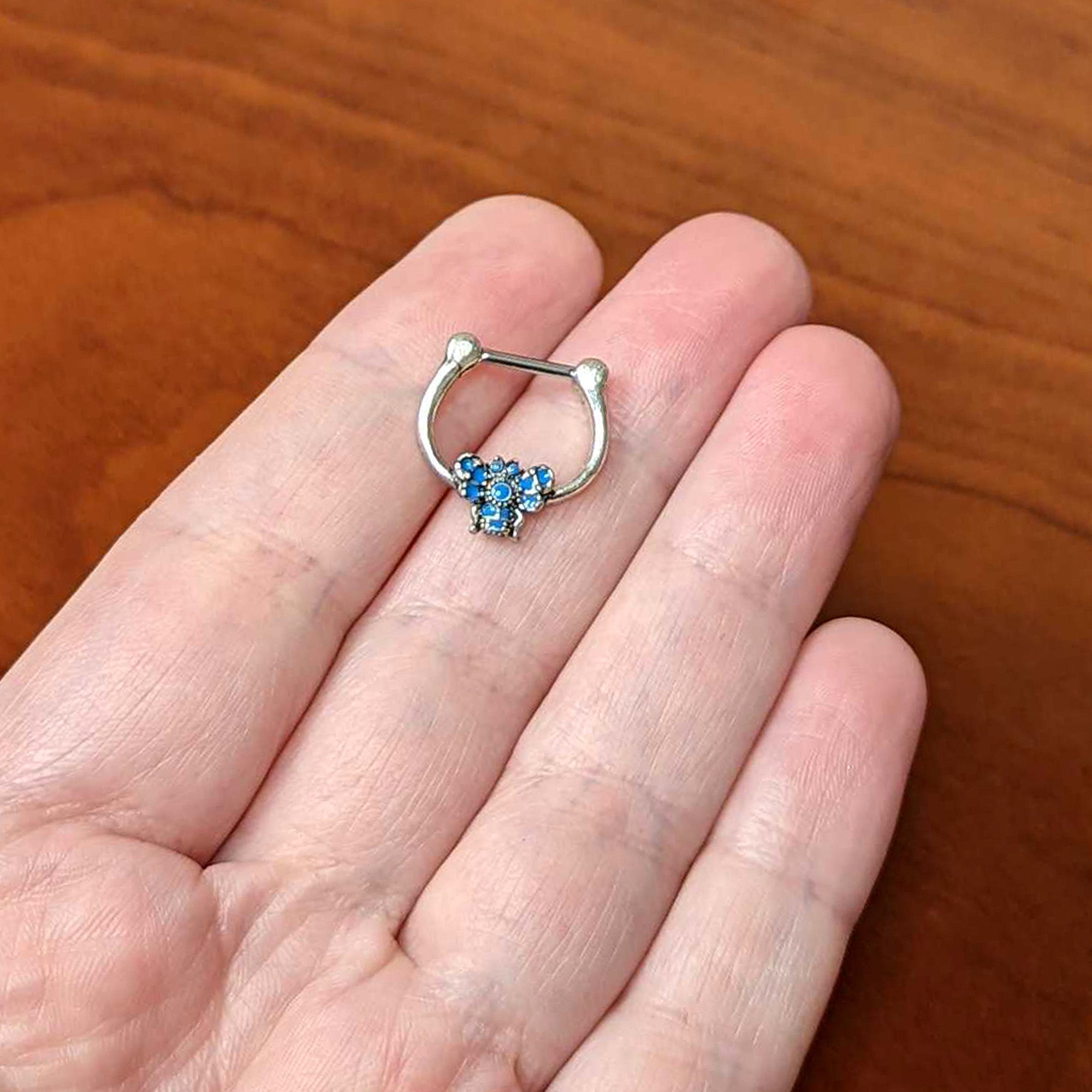 BodyCandy 16G 5/16 Textured Blue Butterfly Cartilage Clicker — side view