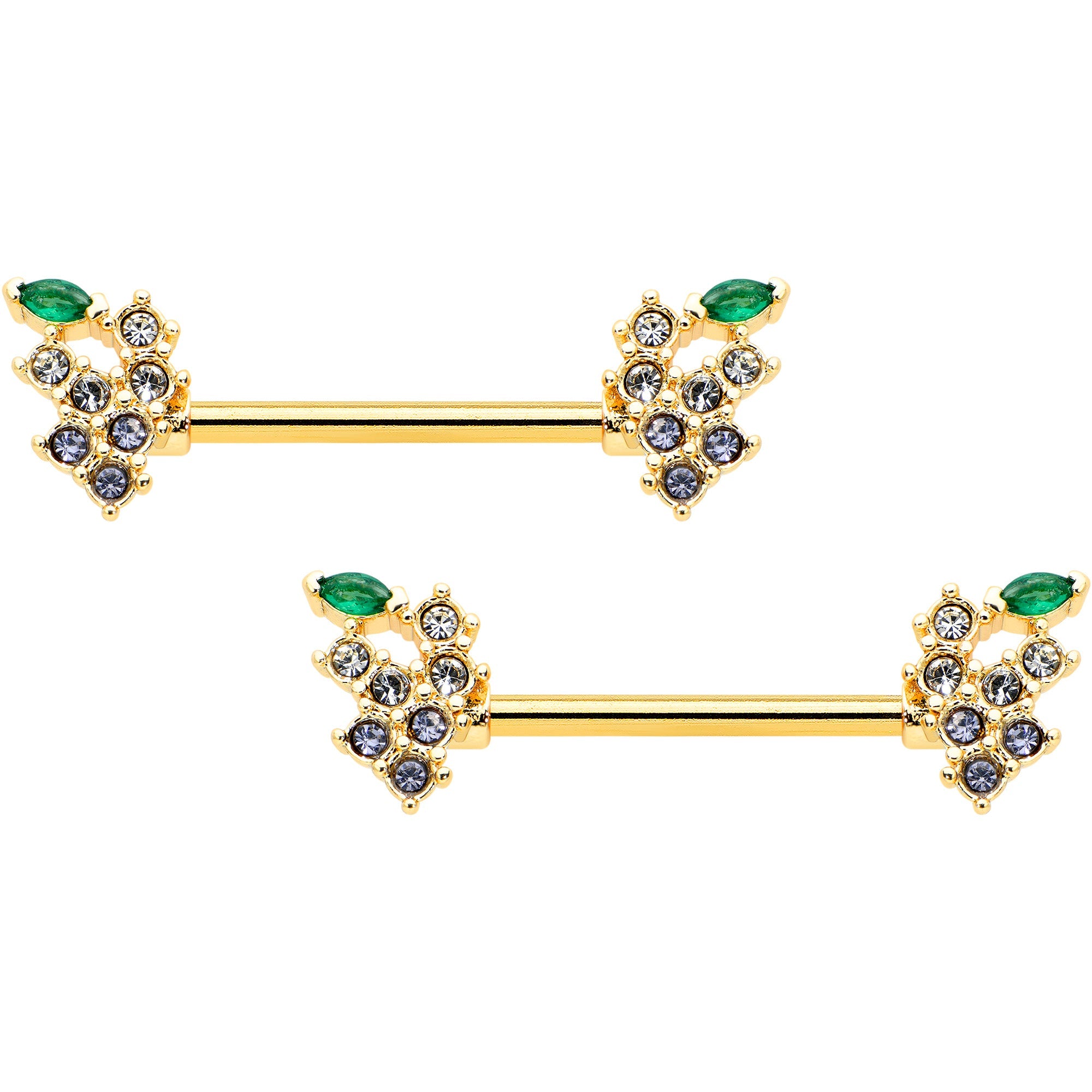 BodyCandy 14G 9/16 Clear CZ Gem Gold Tone Bunch Grapes Nipple Ring Set — main product shot