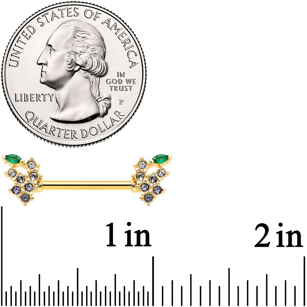 BodyCandy 14G 9/16 Clear CZ Gem Gold Tone Bunch Grapes Nipple Ring Set — lifestyle context