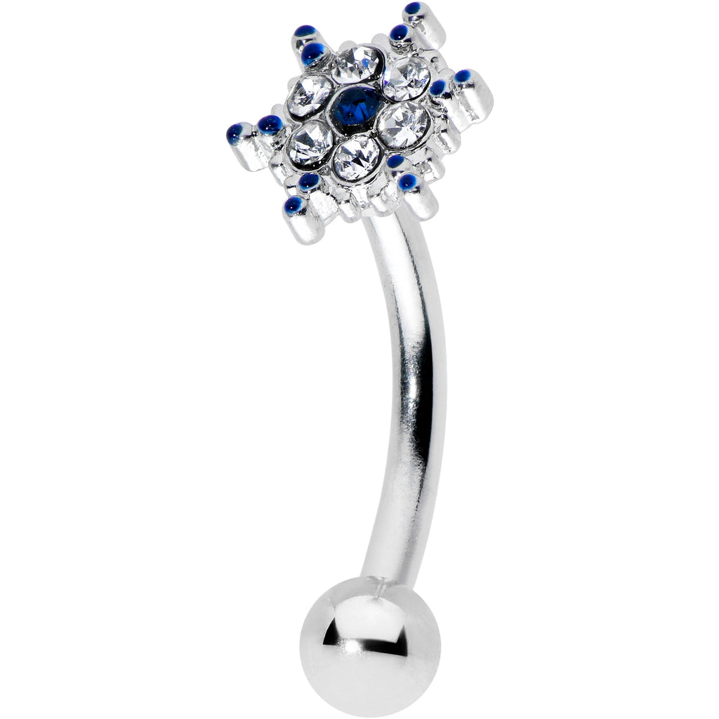 BodyCandy 16G 5/16 Blue Gem Festive Snowflake Christmas Curved Eyebrow Ring — main product shot