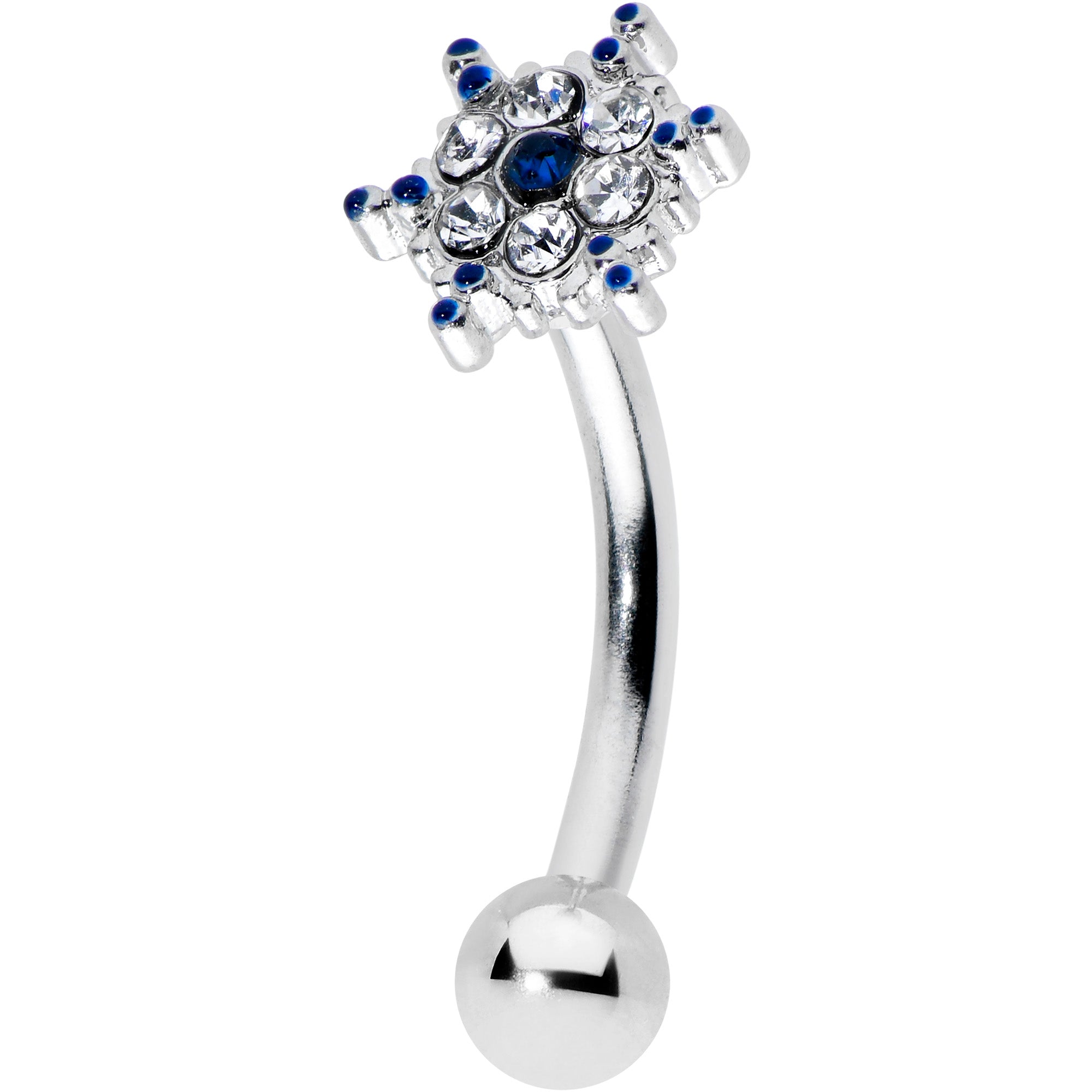 BodyCandy 16G 5/16 Blue Gem Festive Snowflake Christmas Curved Eyebrow Ring — main product shot