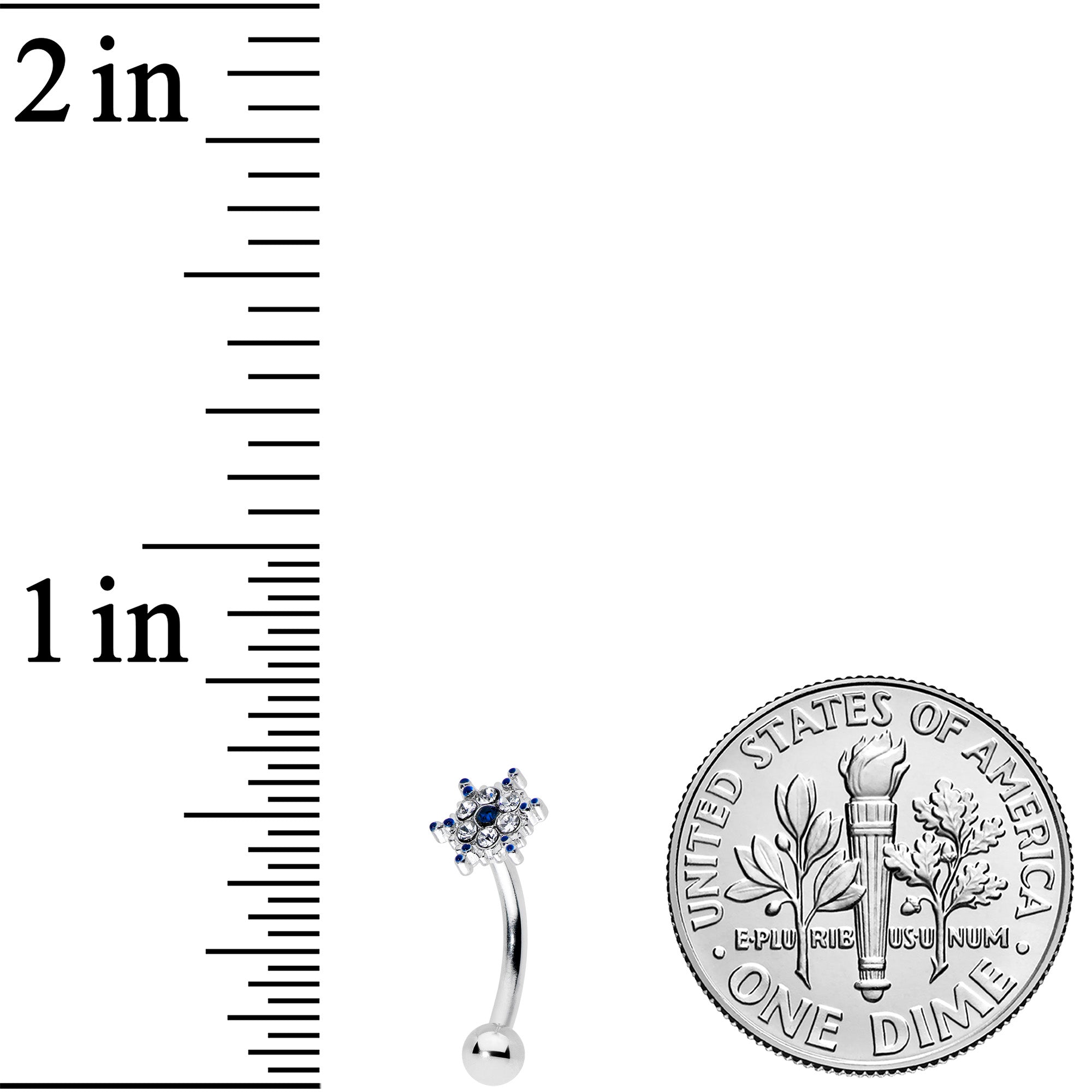 BodyCandy 16G 5/16 Blue Gem Festive Snowflake Christmas Curved Eyebrow Ring — detail close-up