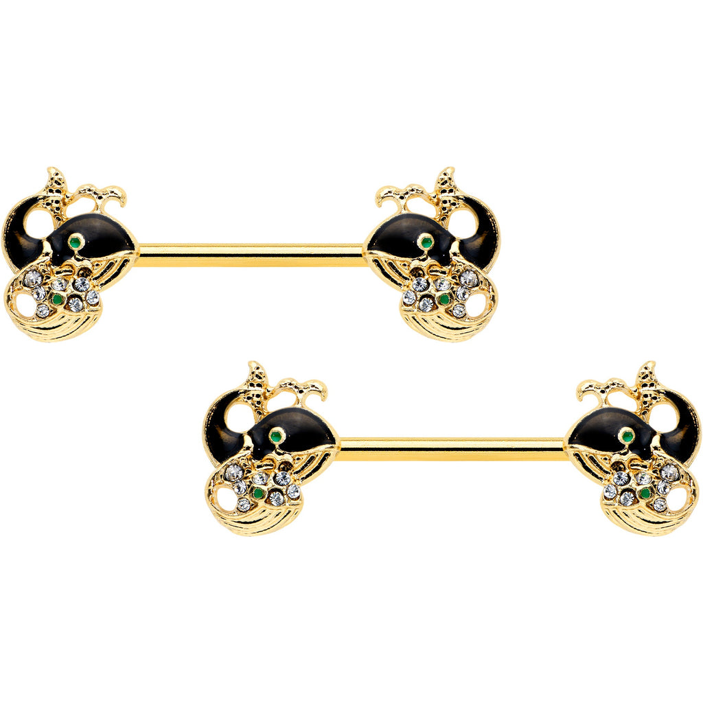 BodyCandy 14G 9/16 Clear Gem Gold Tone Mom Baby Whale Nipple Ring Set — main product shot