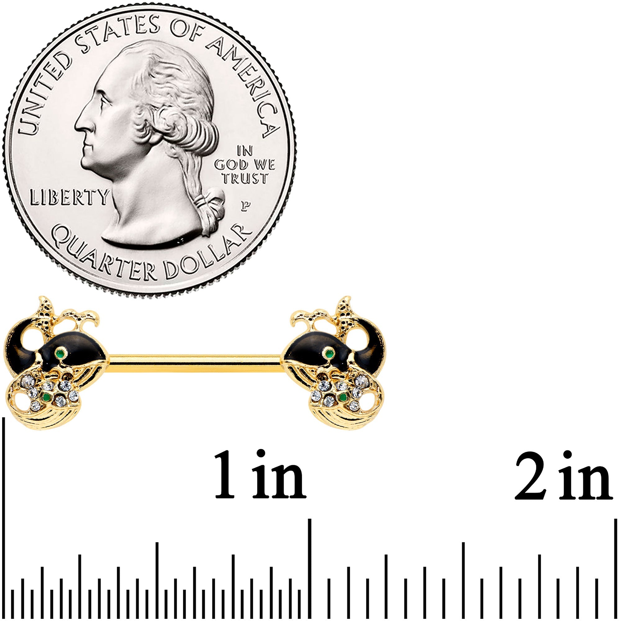 BodyCandy 14G 9/16 Clear Gem Gold Tone Mom Baby Whale Nipple Ring Set — lifestyle context