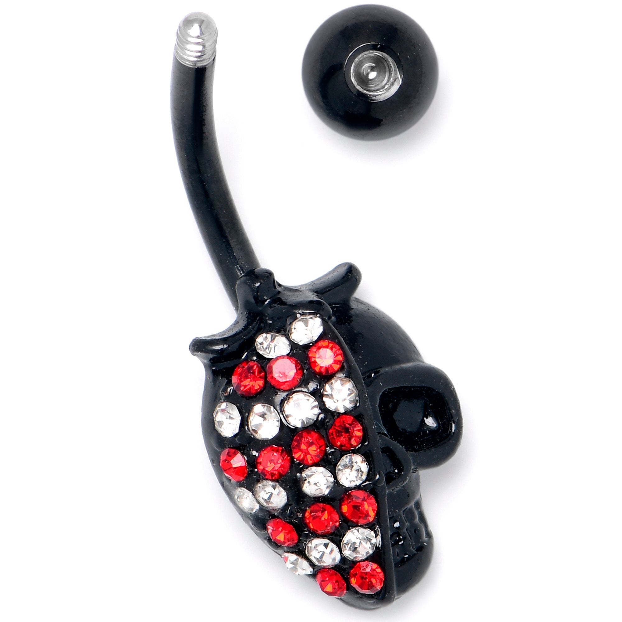BodyCandy Red Clear Gem Black Skull Halloween Belly Ring — detail close-up